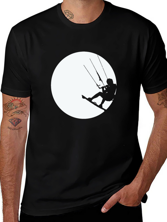 Kite Surfing Silhouette Black T-Shirt