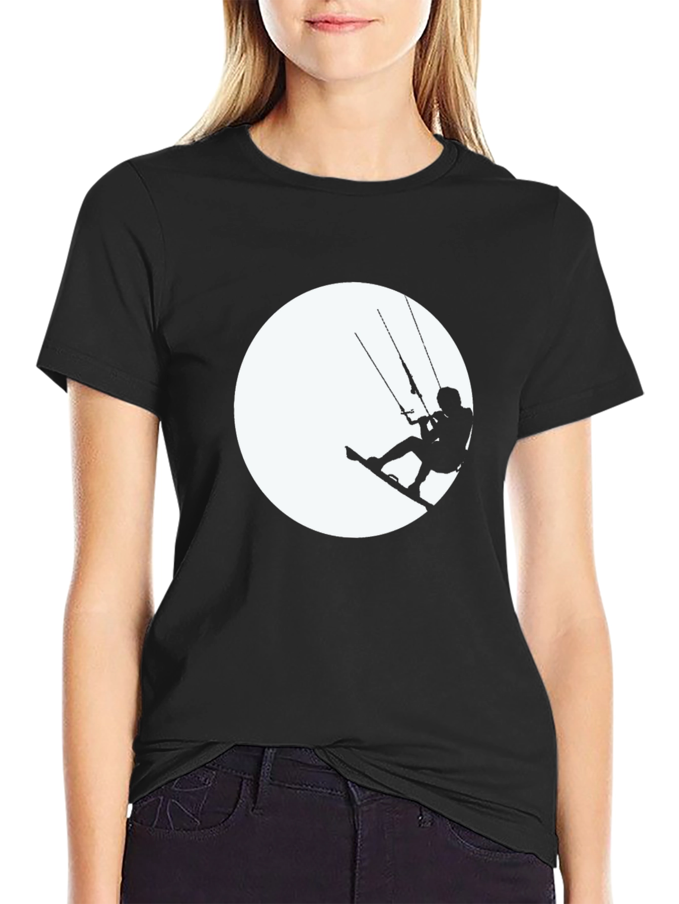 Kite Surfing Silhouette Black T-Shirt