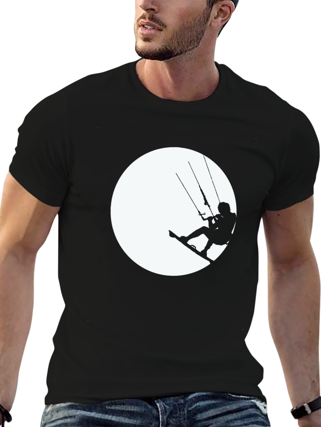 Kite Surfing Silhouette Black T-Shirt