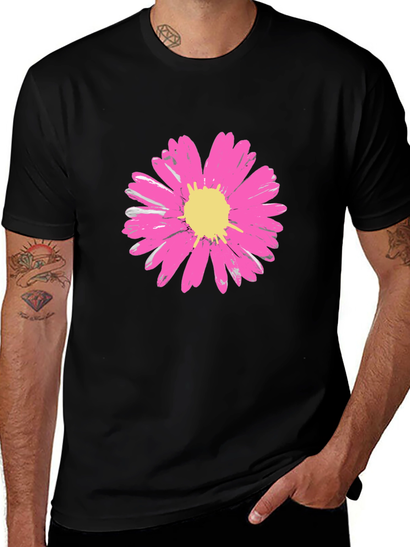 Daisy Flower Graphic Tee - Stylish Black Cotton T-Shirt