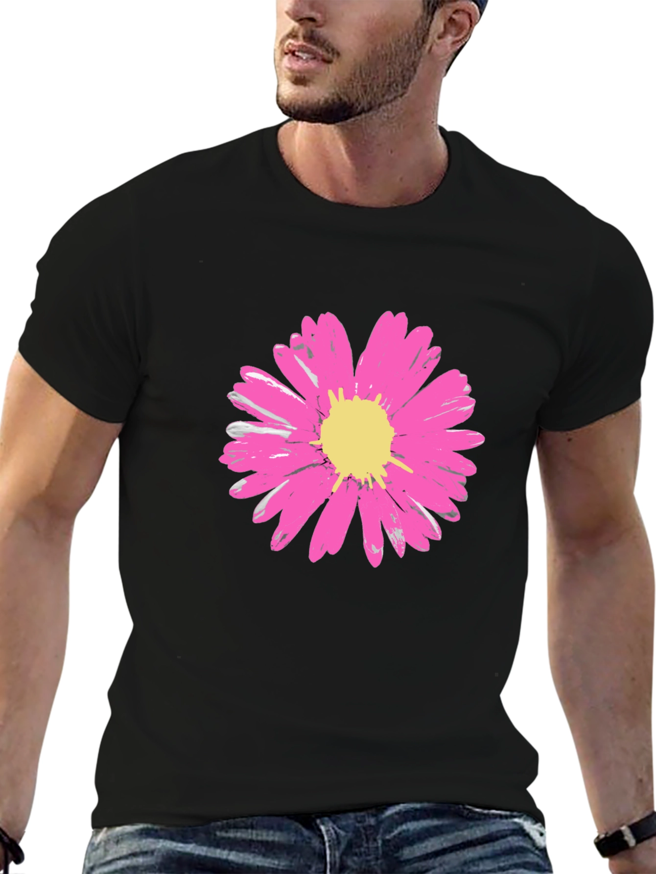 Daisy Flower Graphic Tee - Stylish Black Cotton T-Shirt