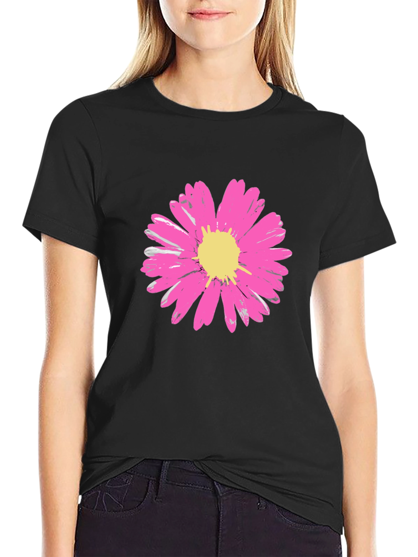 Daisy Flower Graphic Tee - Stylish Black Cotton T-Shirt