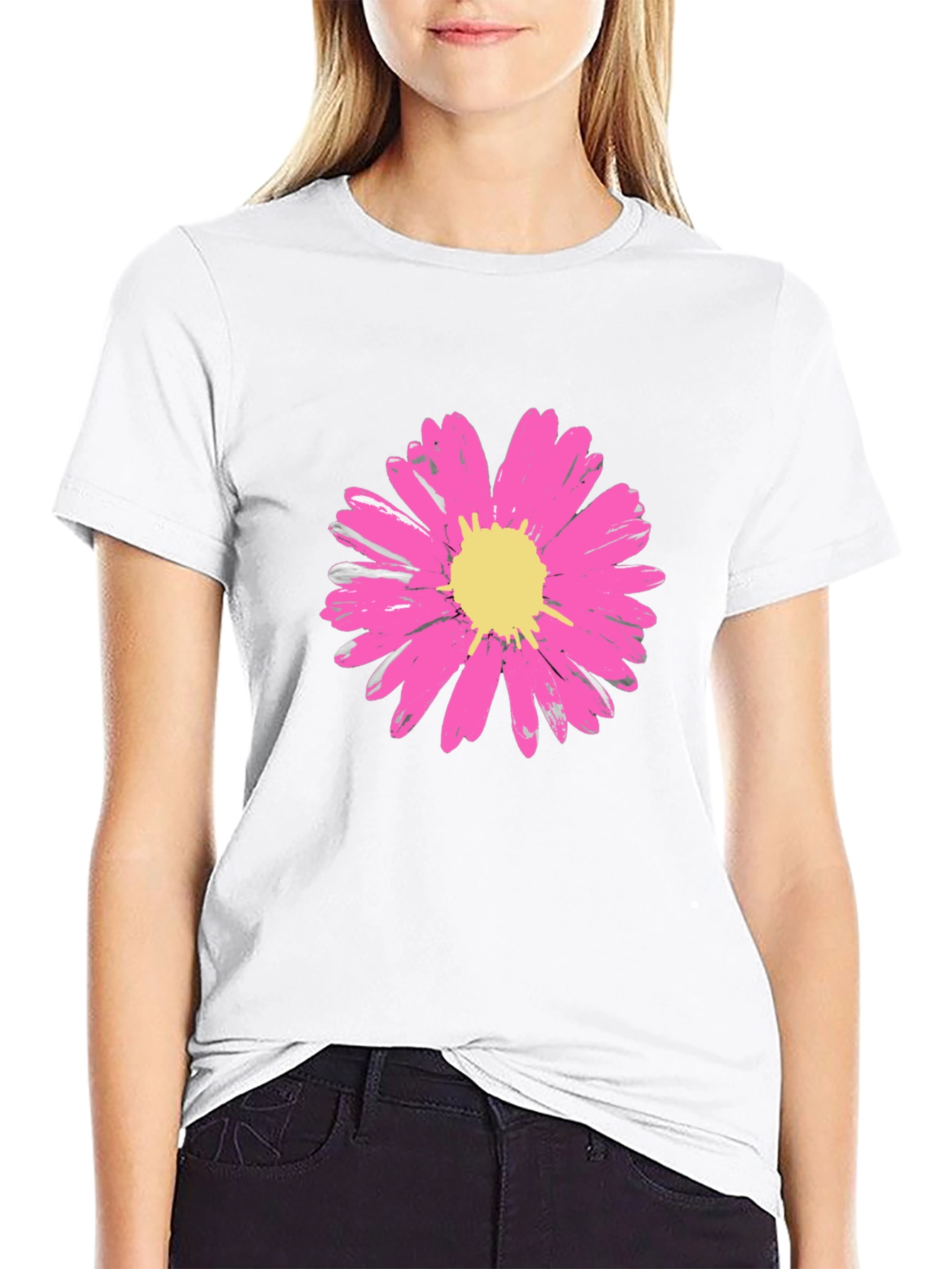 Daisy Flower Graphic Tee - Stylish Black Cotton T-Shirt