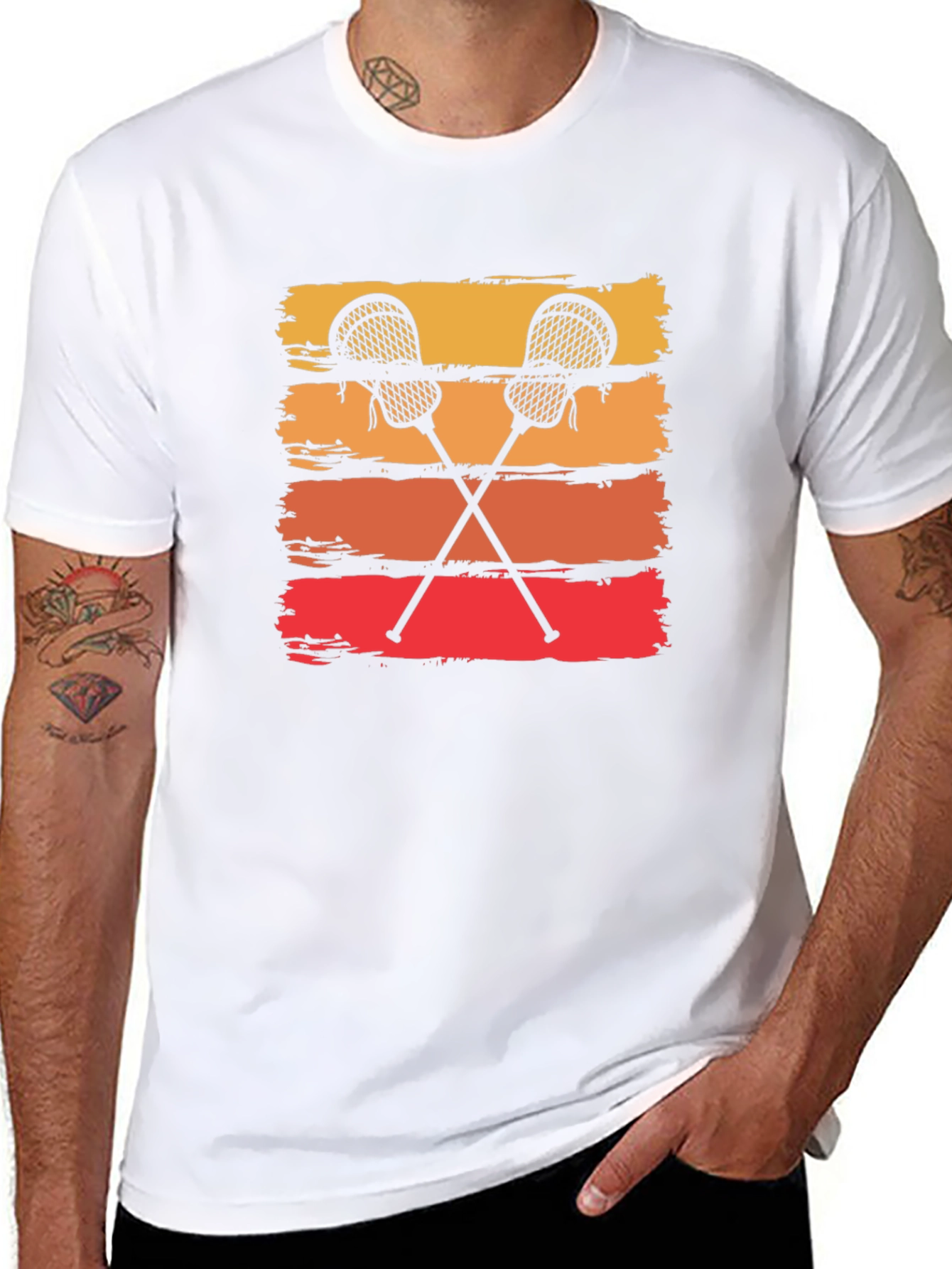 Retro Lacrosse Sticks Tee - Sunset Stripes Graphic T-Shirt