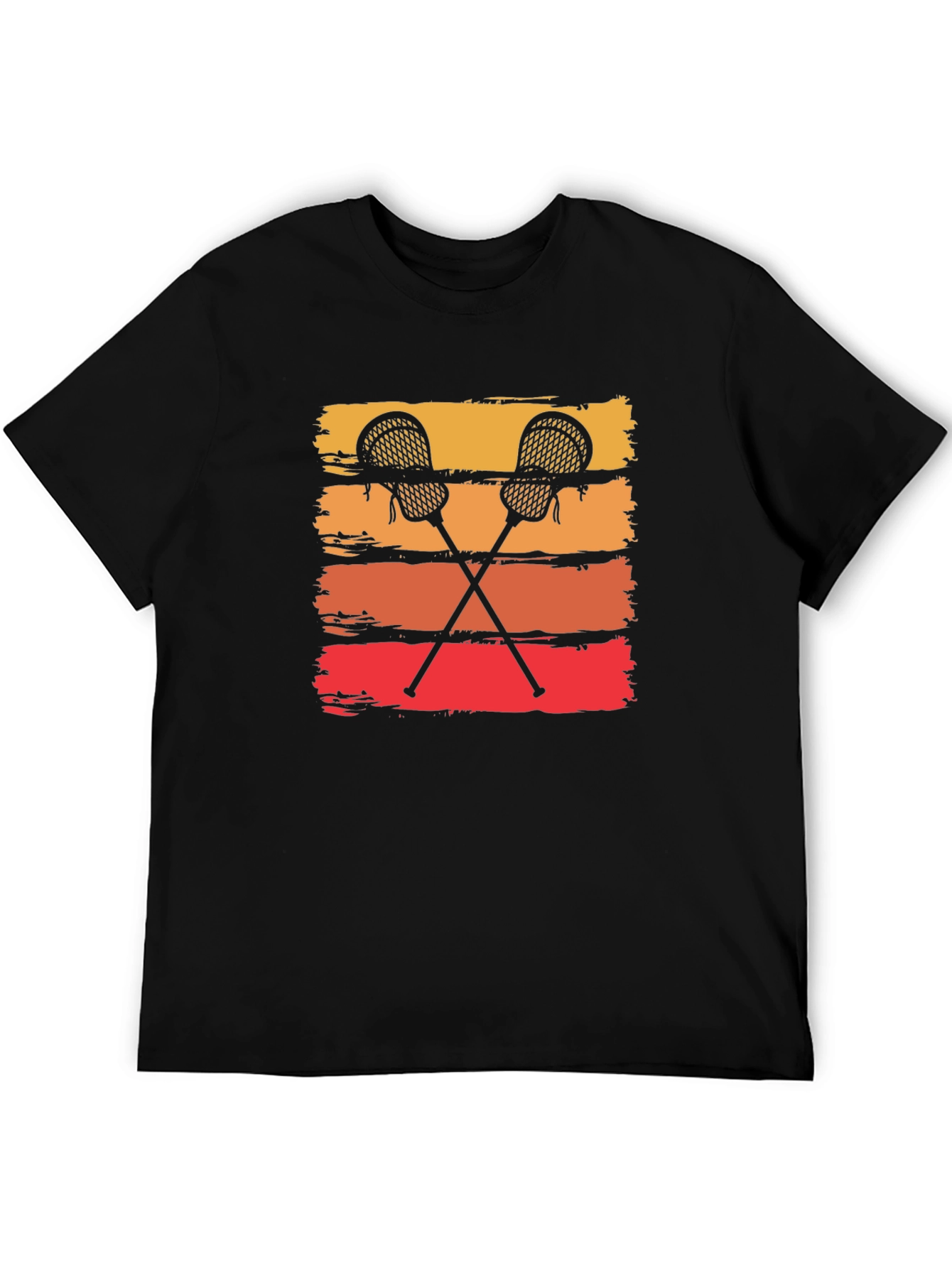 Retro Lacrosse Sticks Tee - Sunset Stripes Graphic T-Shirt