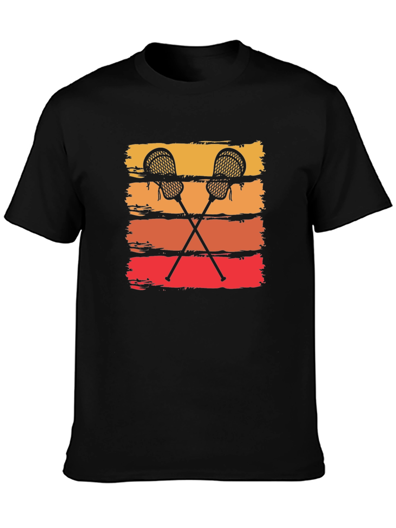 Retro Lacrosse Sticks Tee - Sunset Stripes Graphic T-Shirt
