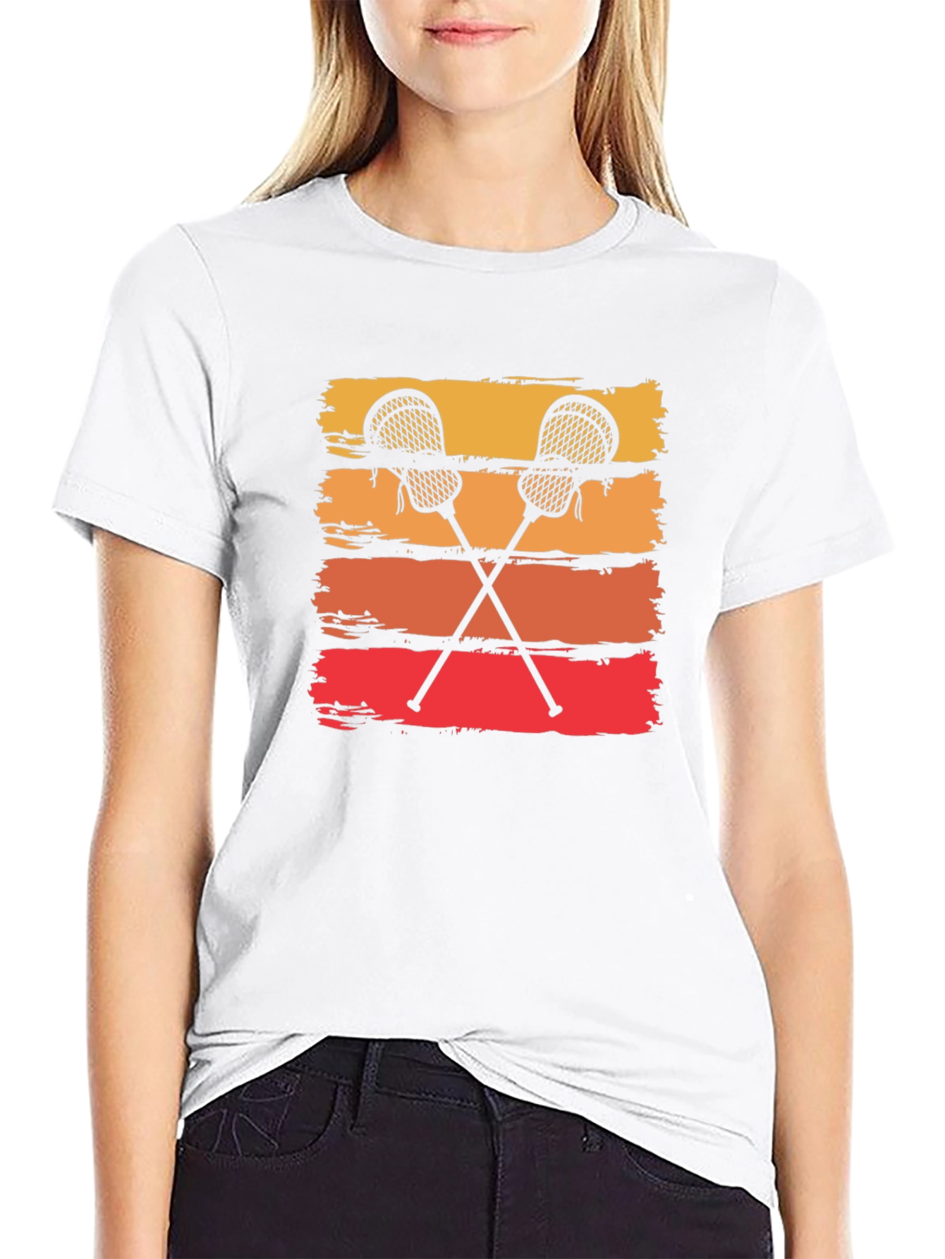 Retro Lacrosse Sticks Tee - Sunset Stripes Graphic T-Shirt