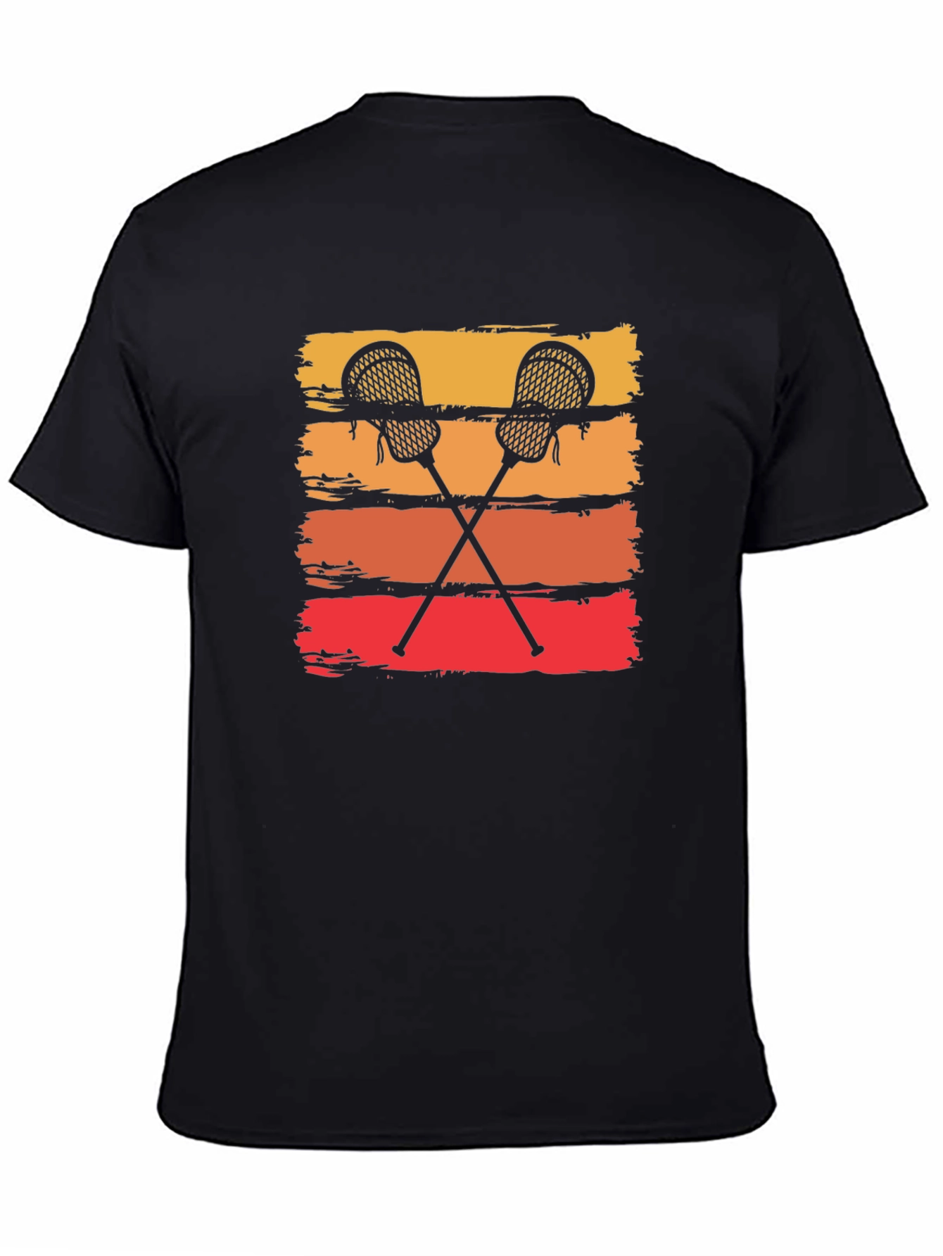 Retro Lacrosse Sticks Tee - Sunset Stripes Graphic T-Shirt