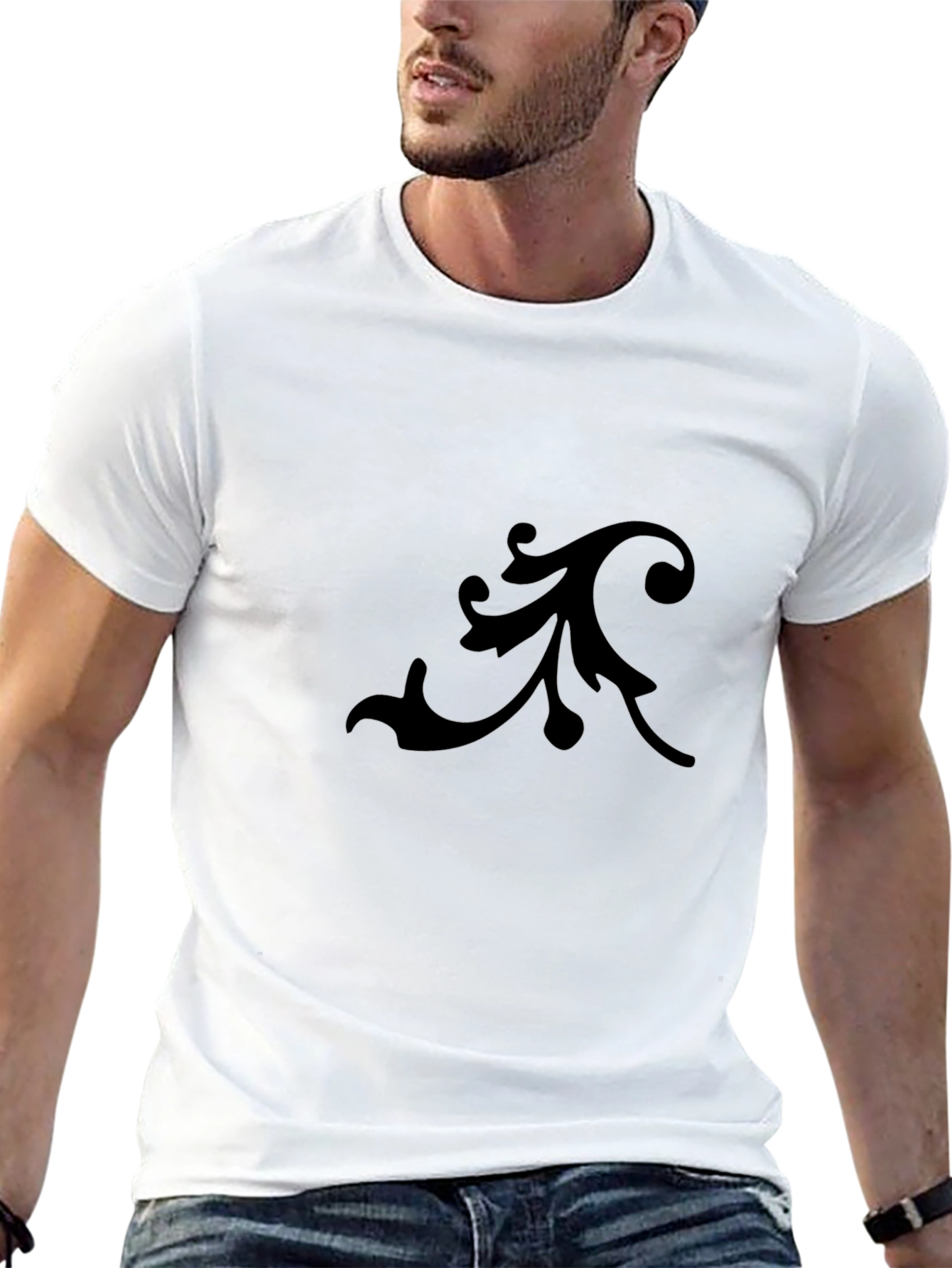 Elegant Black Tee with Floral Design