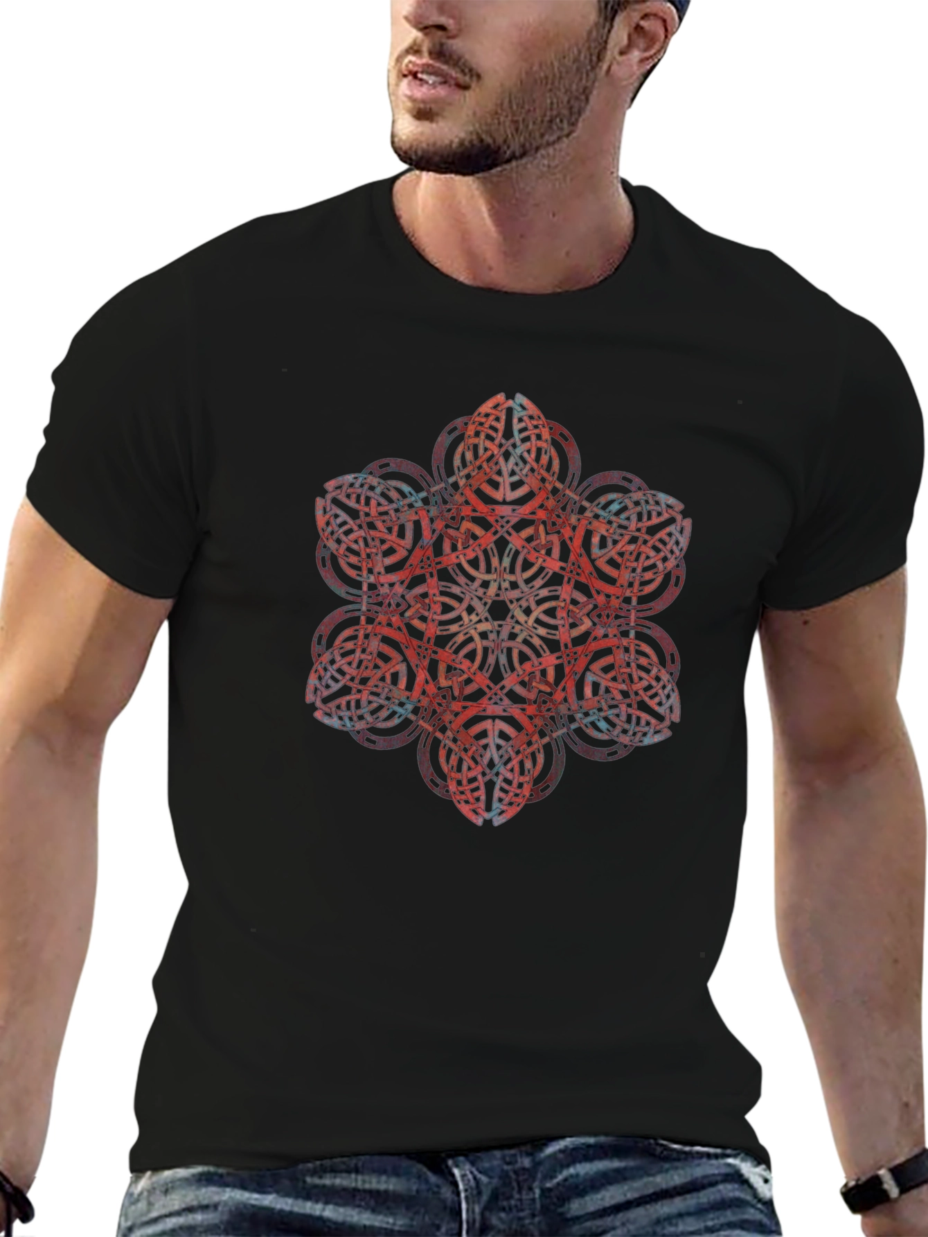 Geometric Mandala Graphic Black T-Shirt