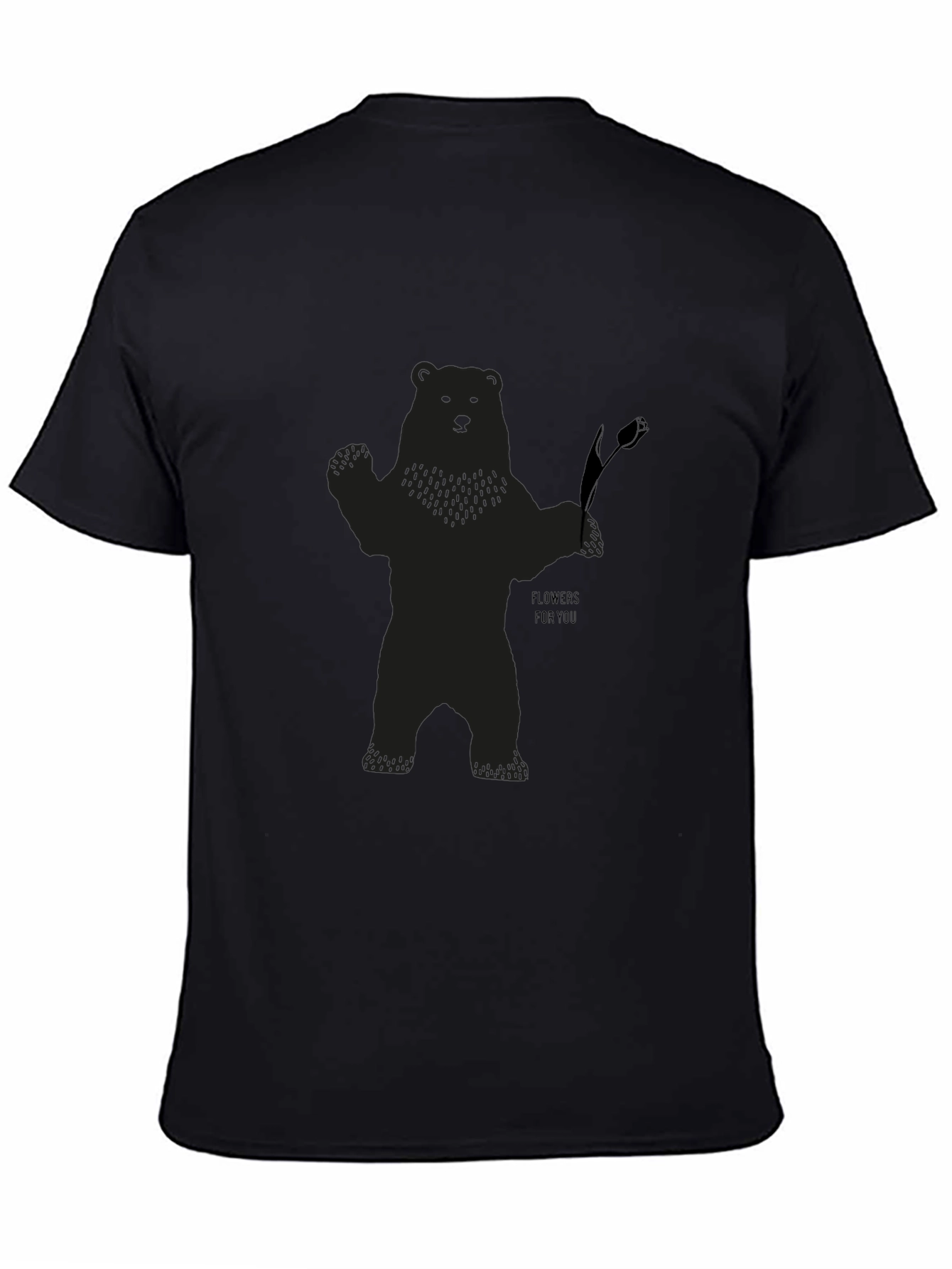 Bear Holding Flower Graphic T-Shirt - Black
