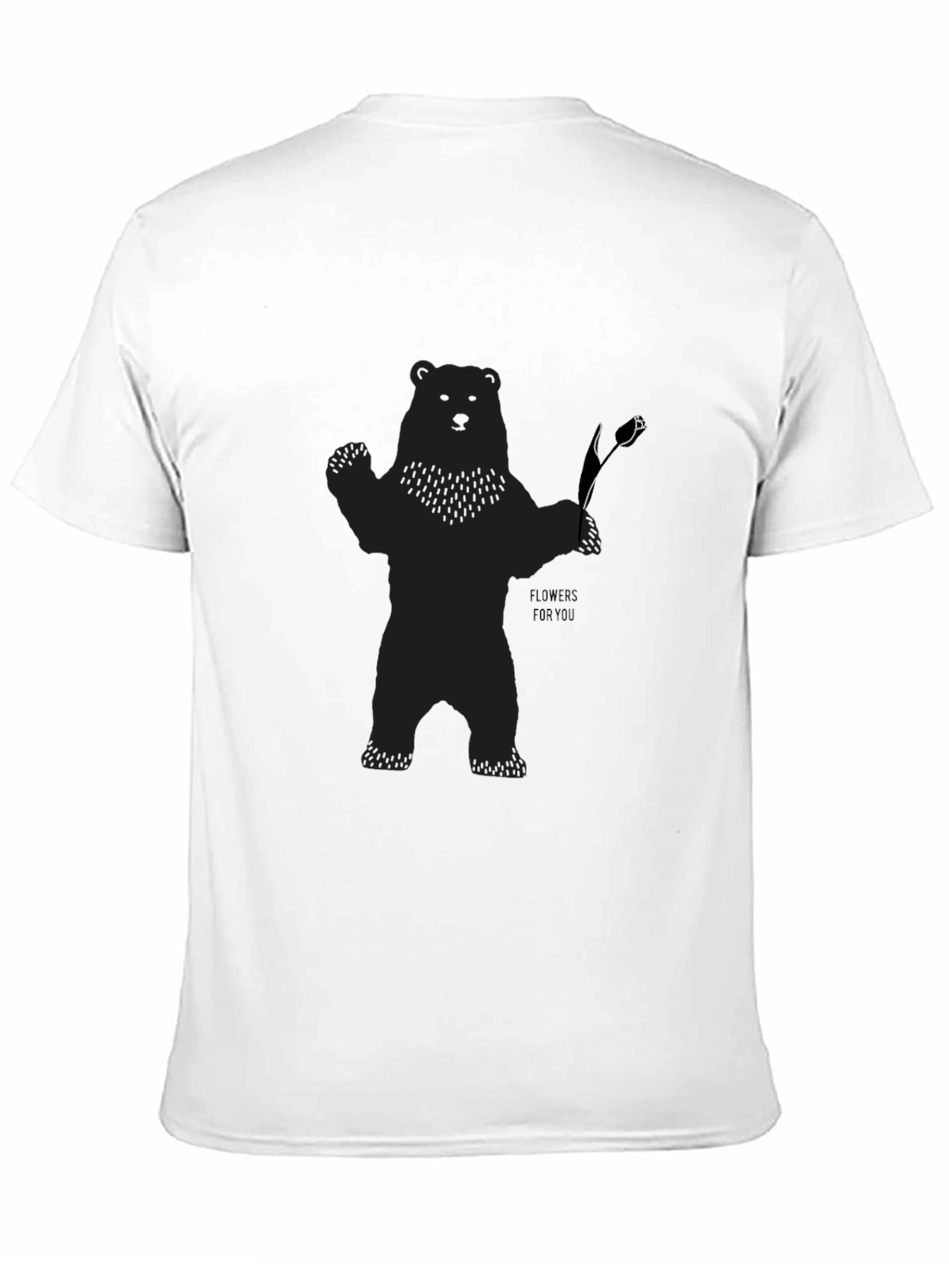 Bear Holding Flower Graphic T-Shirt - Black