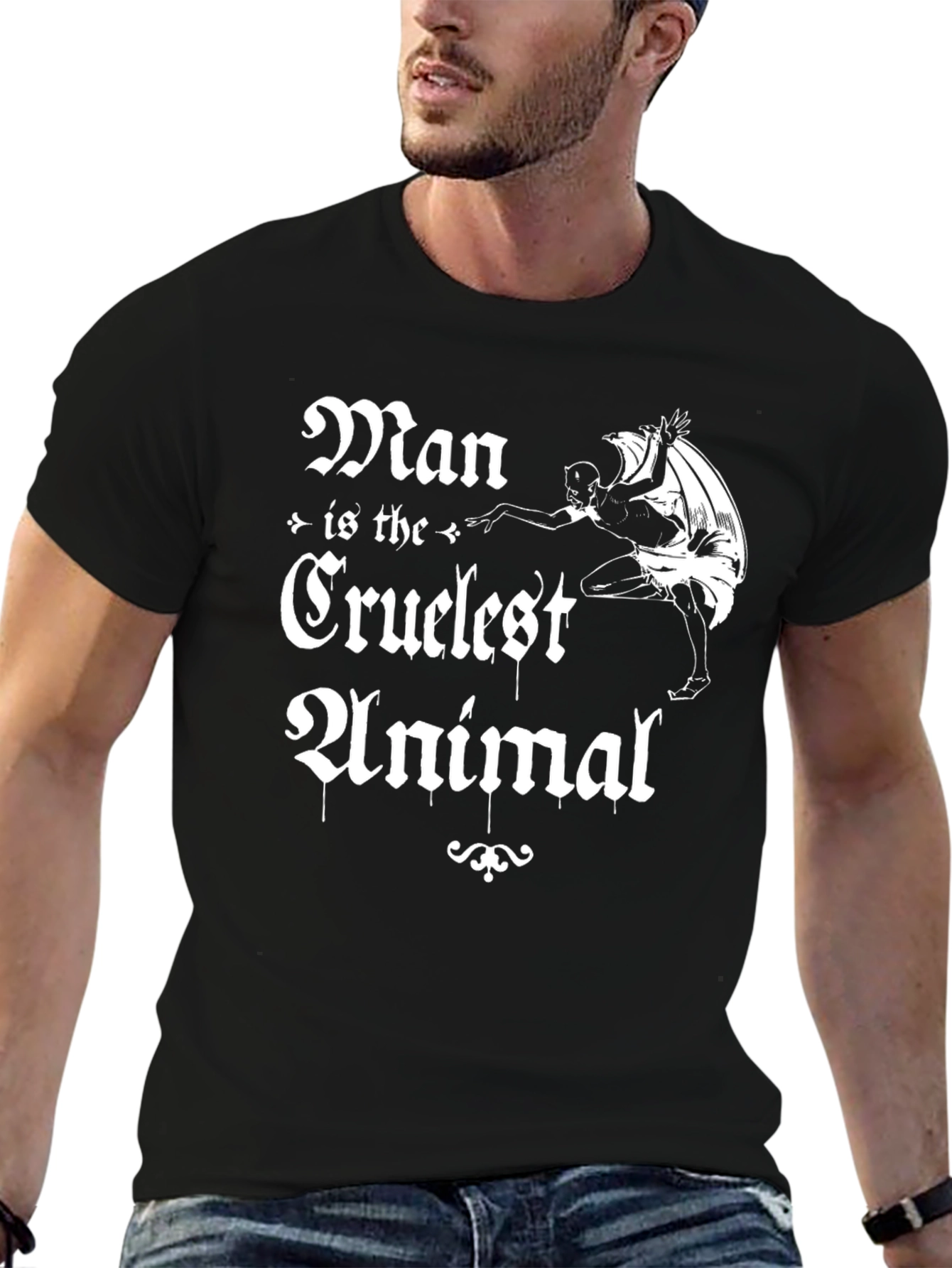Man is the Cruelest Animal Black Graphic T-Shirt
