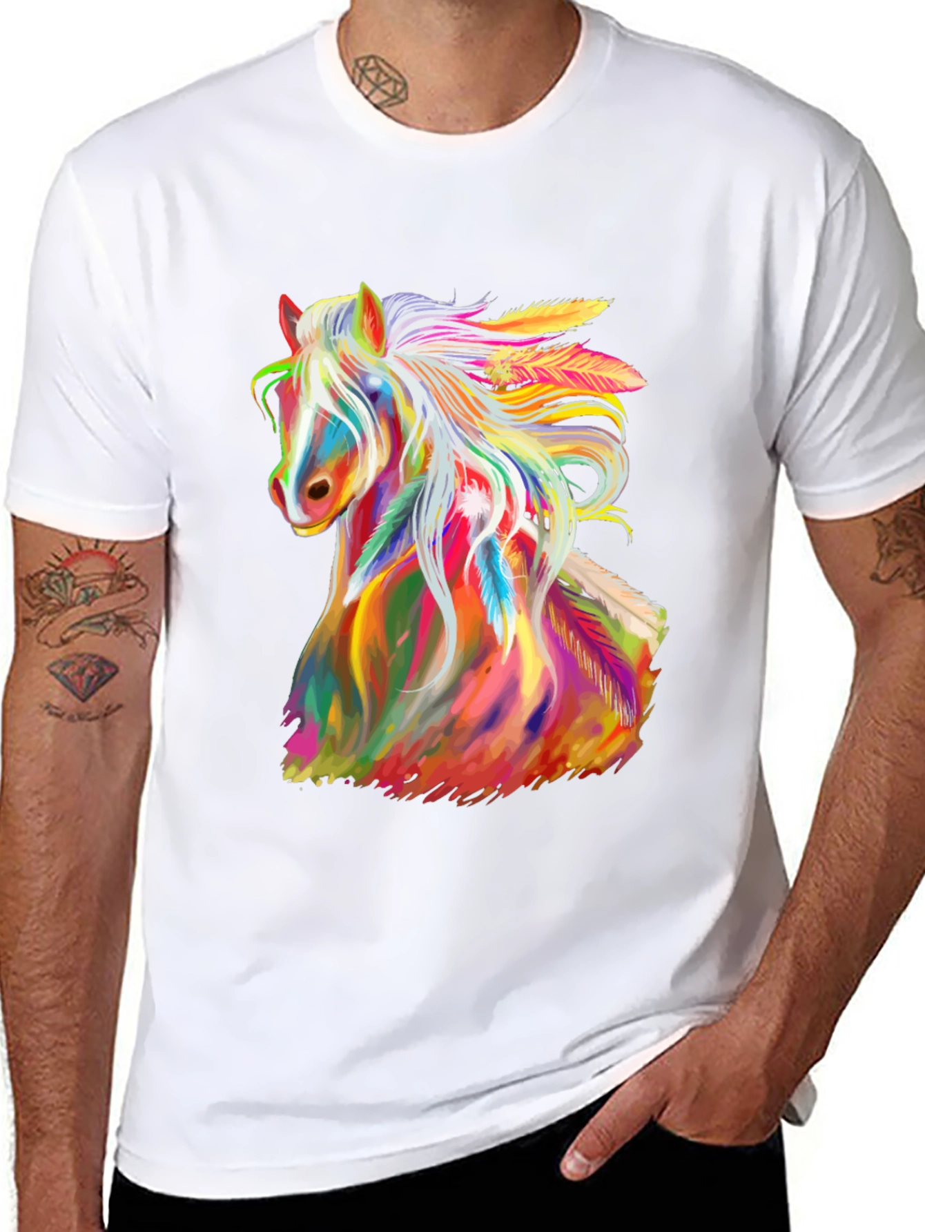 Rainbow Horse Graphic Tee - Mens Black T-Shirt