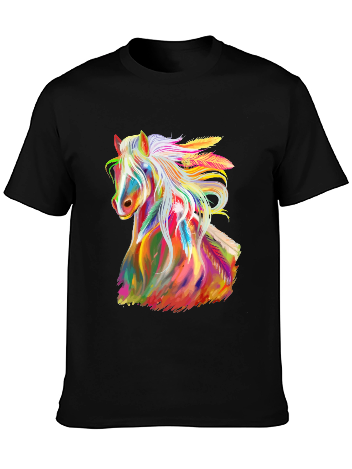 Rainbow Horse Graphic Tee - Mens Black T-Shirt