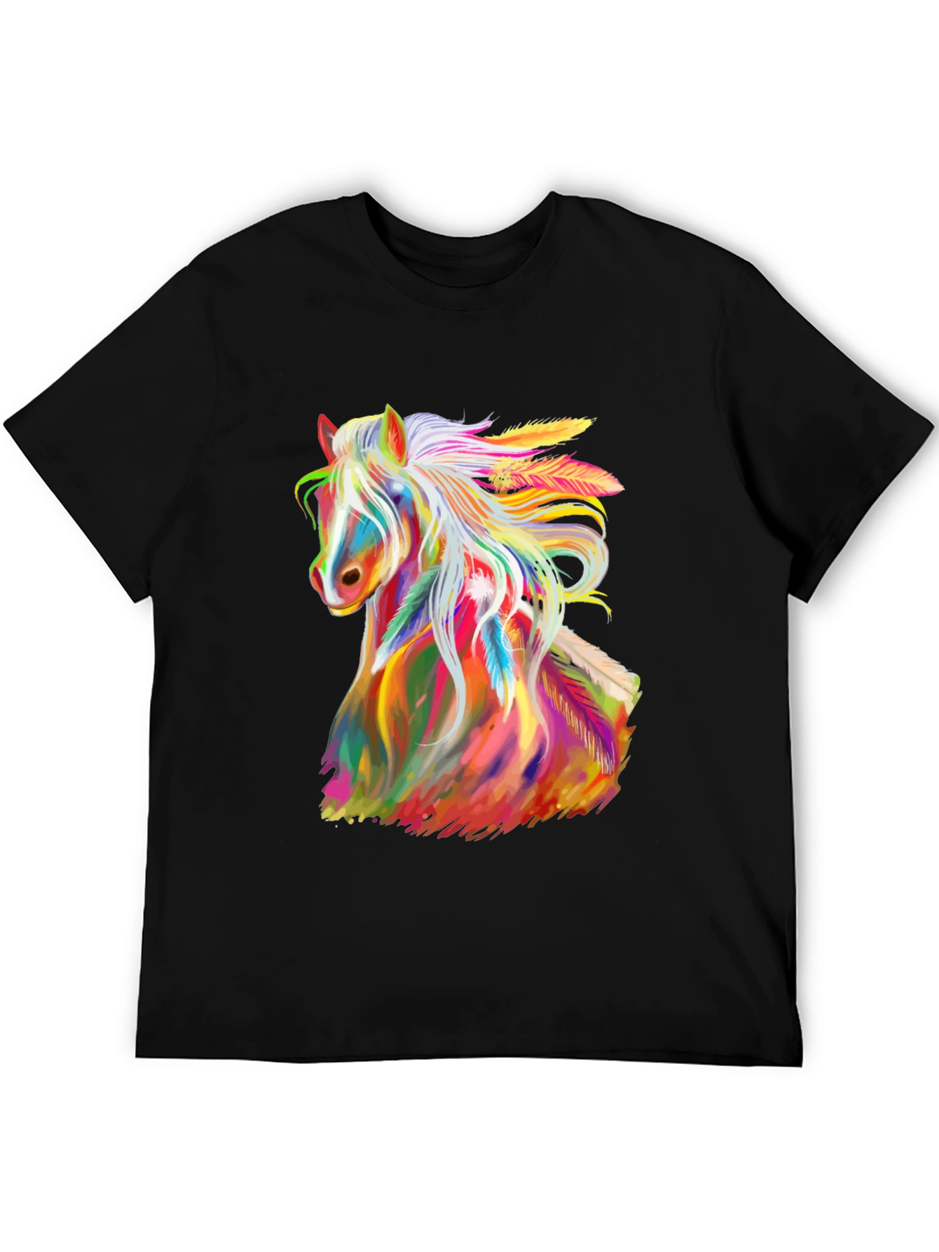 Rainbow Horse Graphic Tee - Mens Black T-Shirt