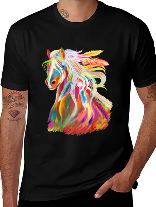 Rainbow Horse Graphic Tee - Mens Black T-Shirt