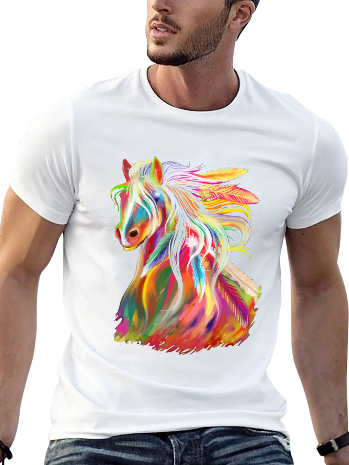 Rainbow Horse Graphic Tee - Mens Black T-Shirt