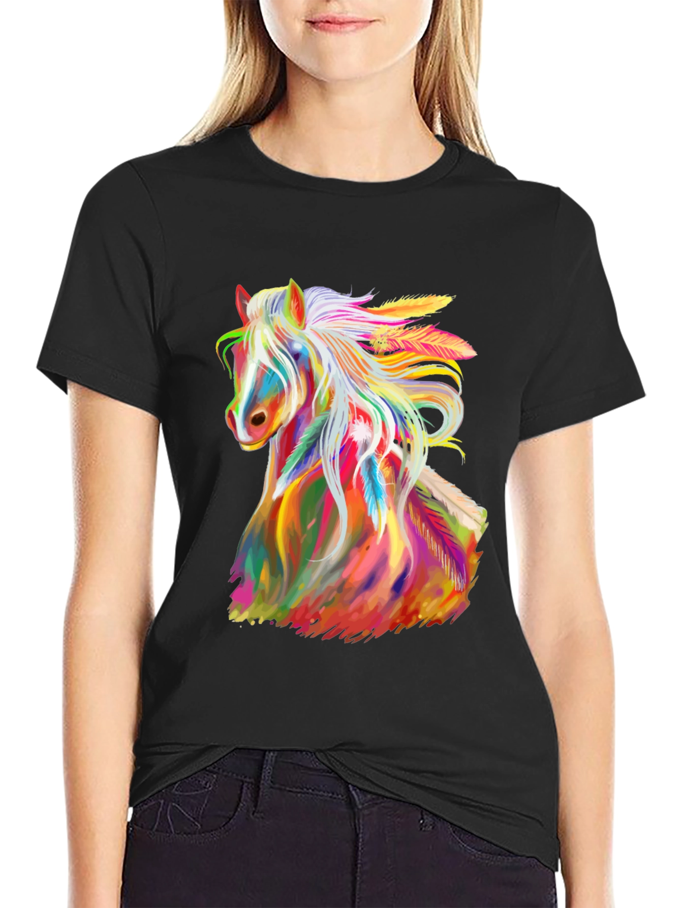 Rainbow Horse Graphic Tee - Mens Black T-Shirt