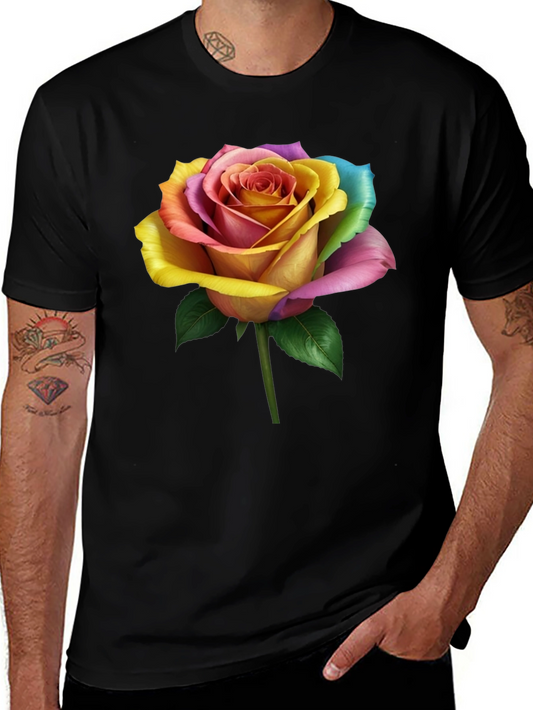 Rainbow Rose Graphic Tee - Unique Floral Design
