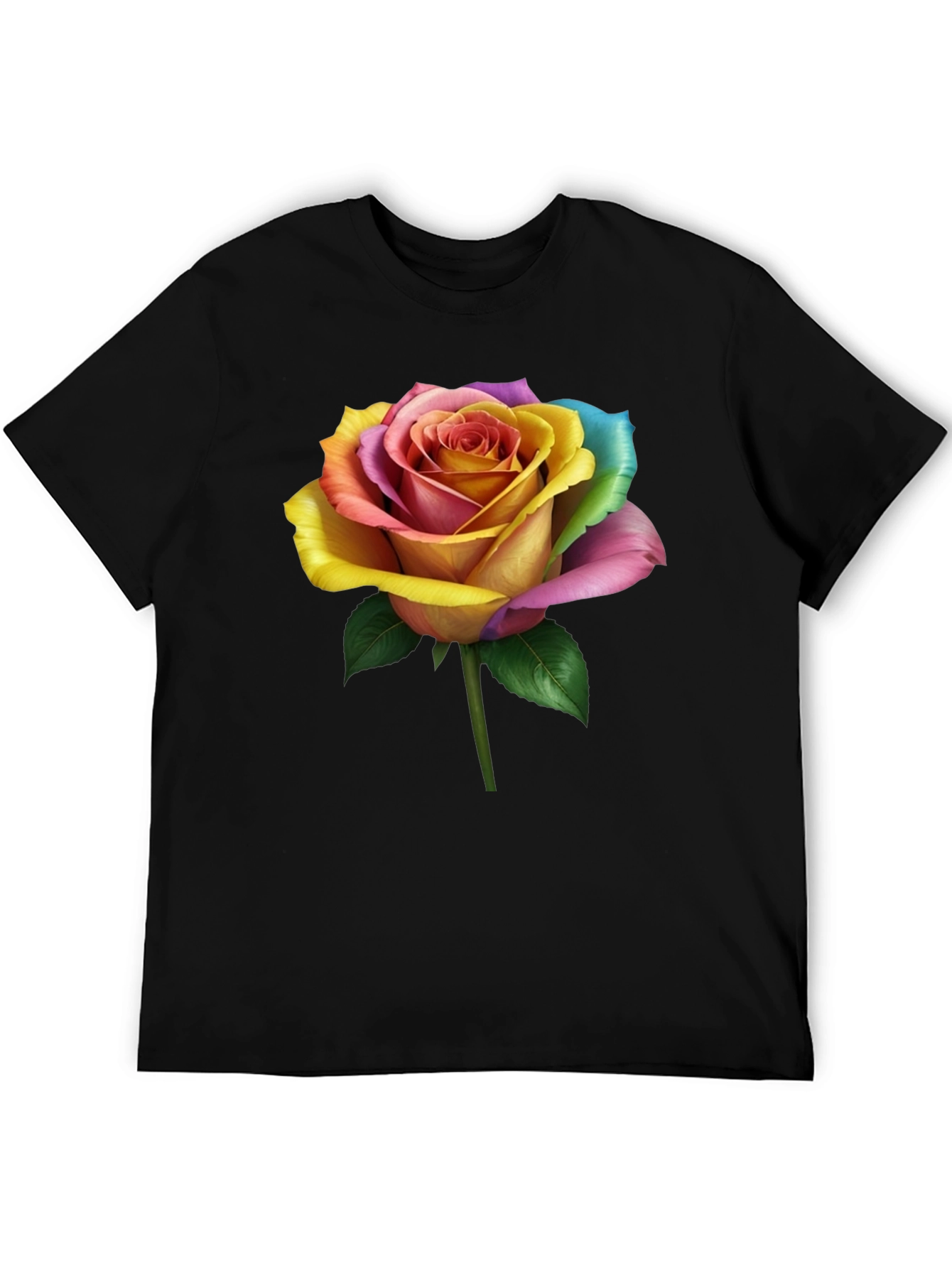 Rainbow Rose Graphic Tee - Unique Floral Design