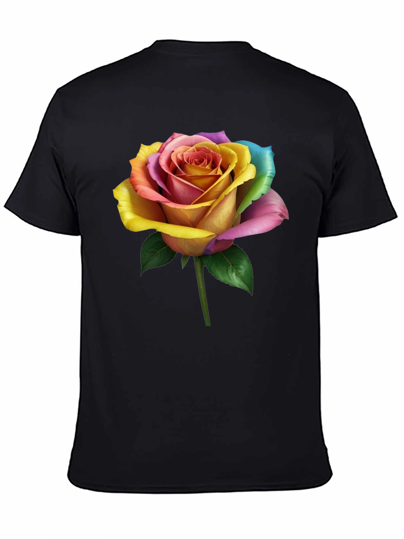 Rainbow Rose Graphic Tee - Unique Floral Design