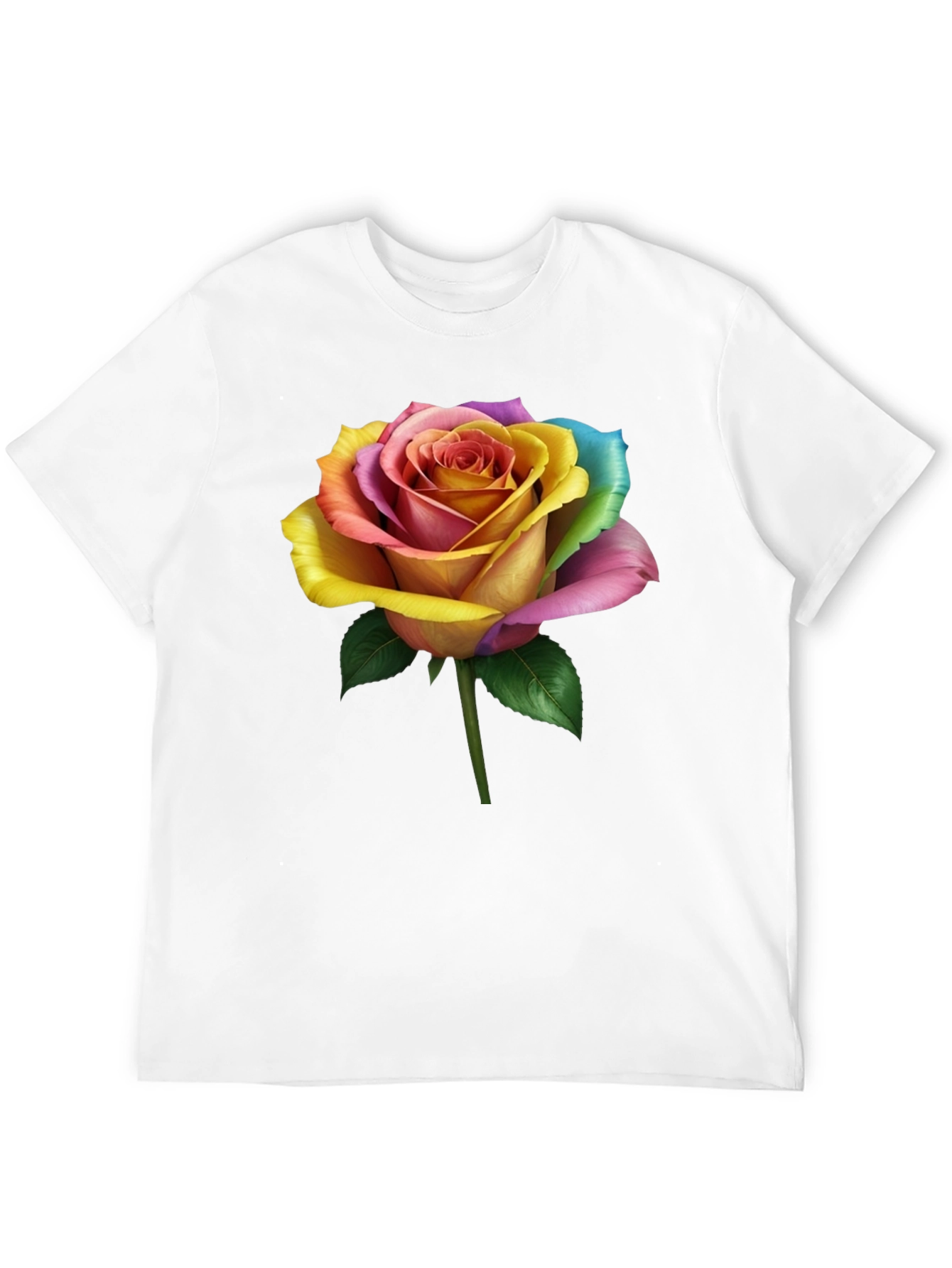 Rainbow Rose Graphic Tee - Unique Floral Design