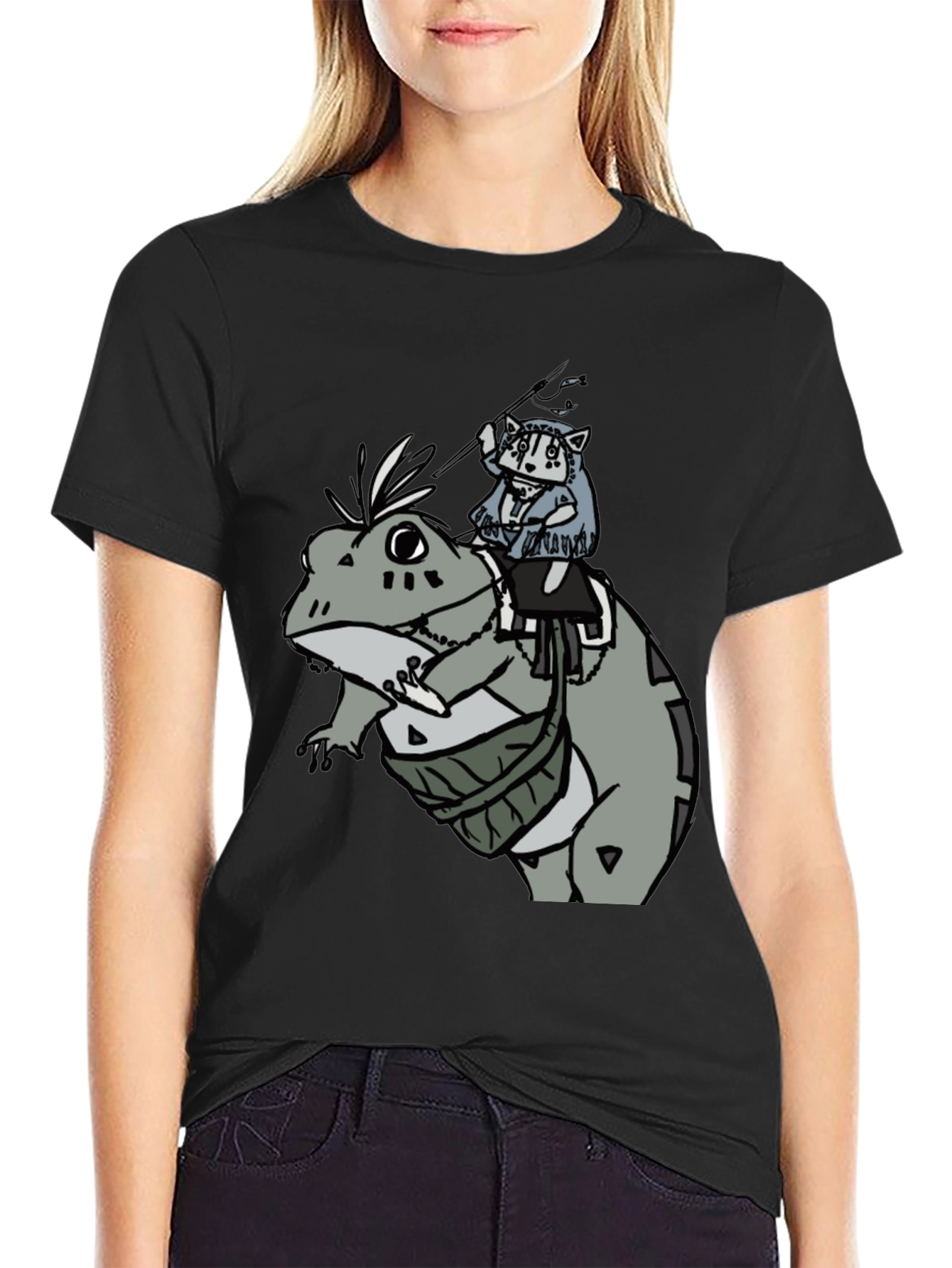 Frog Rider Graphic Tee - Black Cotton T-Shirt