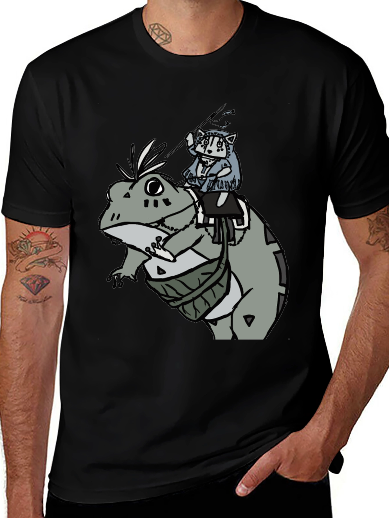 Frog Rider Graphic Tee - Black Cotton T-Shirt