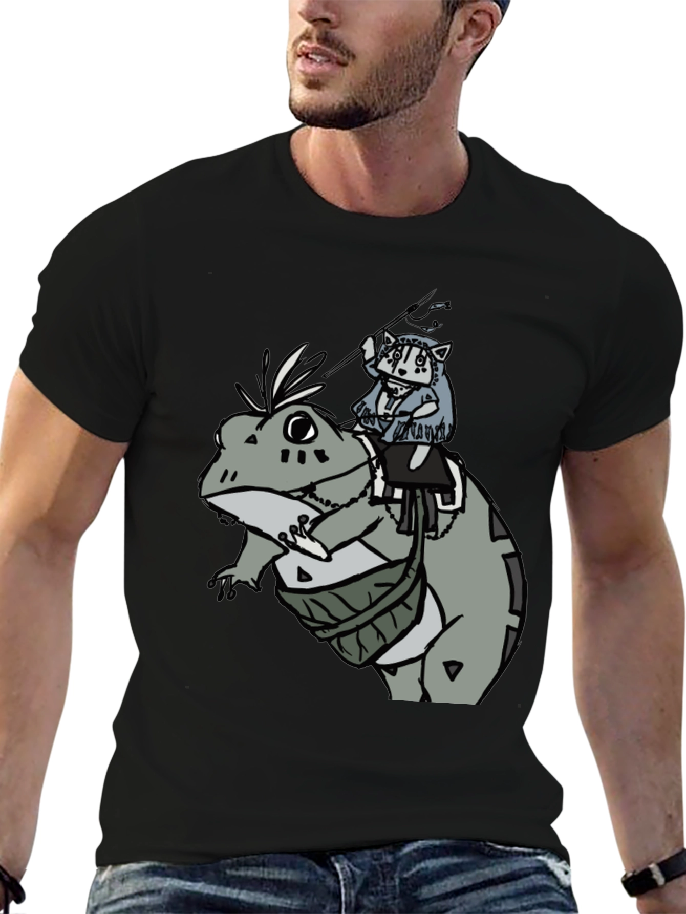 Frog Rider Graphic Tee - Black Cotton T-Shirt