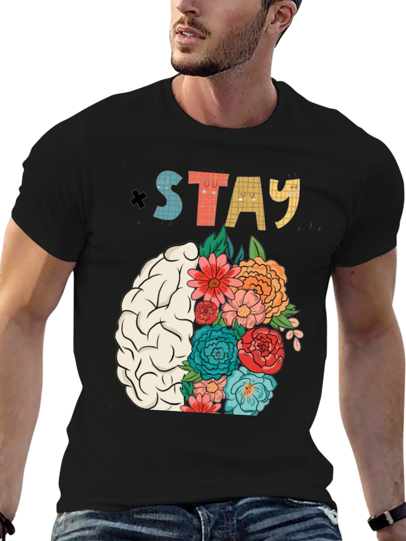 Stay Floral Brain Graphic T-Shirt
