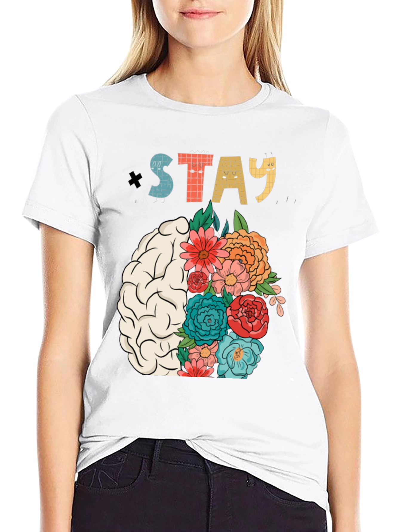 Stay Floral Brain Graphic T-Shirt