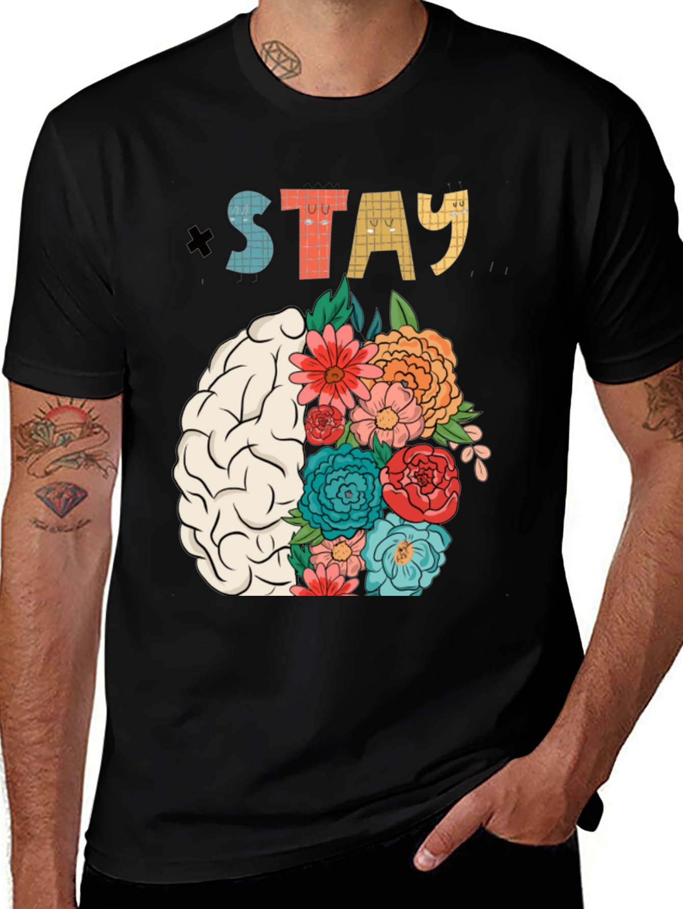 Stay Floral Brain Graphic T-Shirt