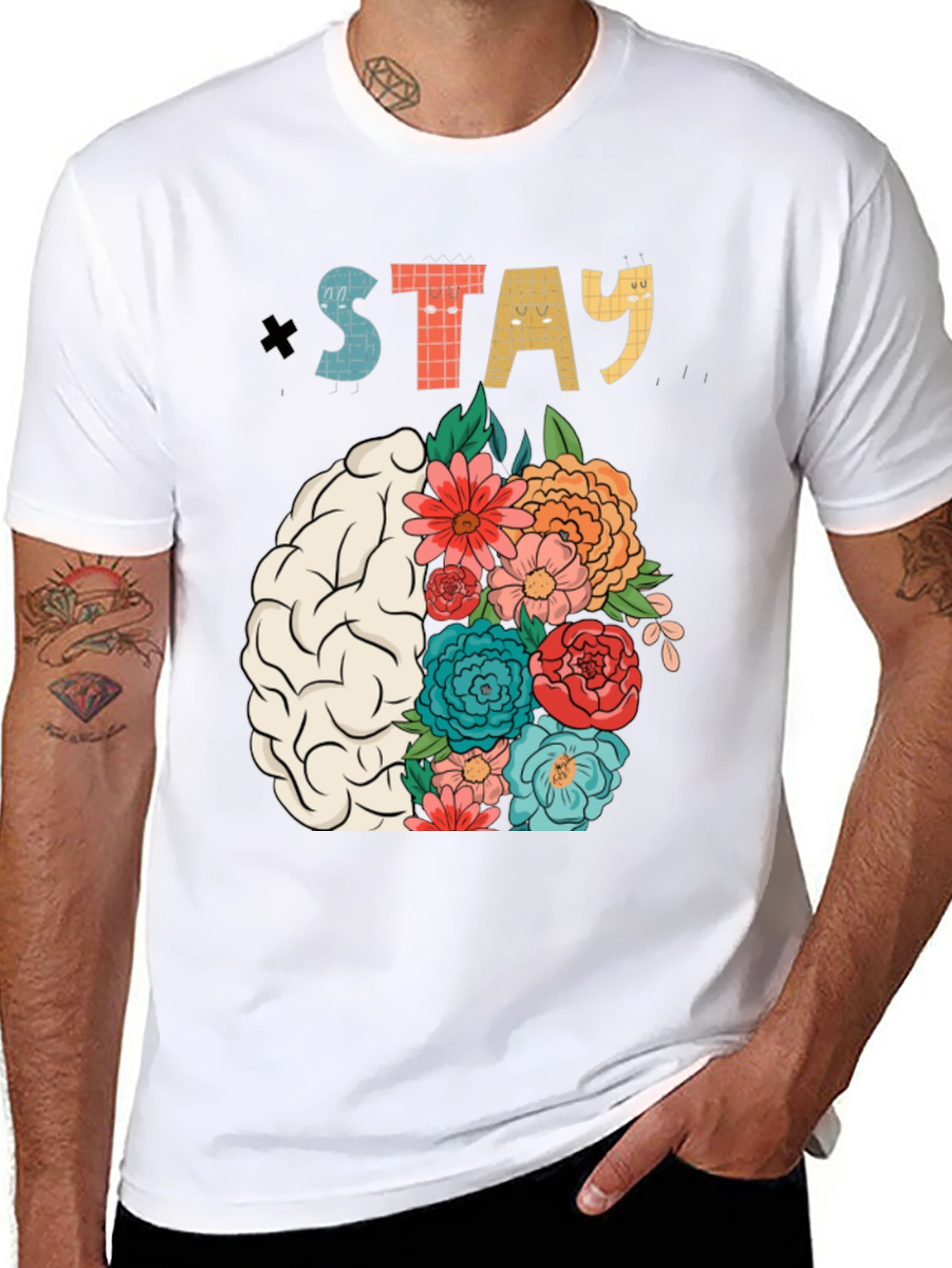 Stay Floral Brain Graphic T-Shirt