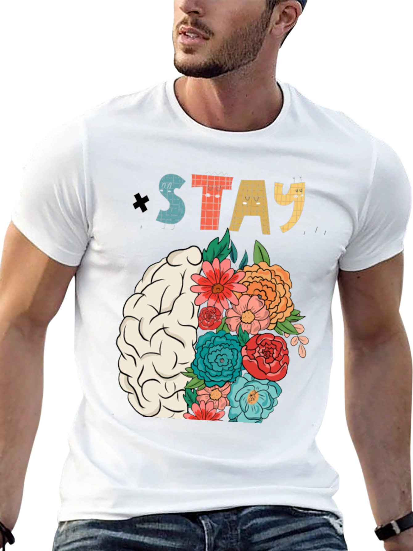 Stay Floral Brain Graphic T-Shirt