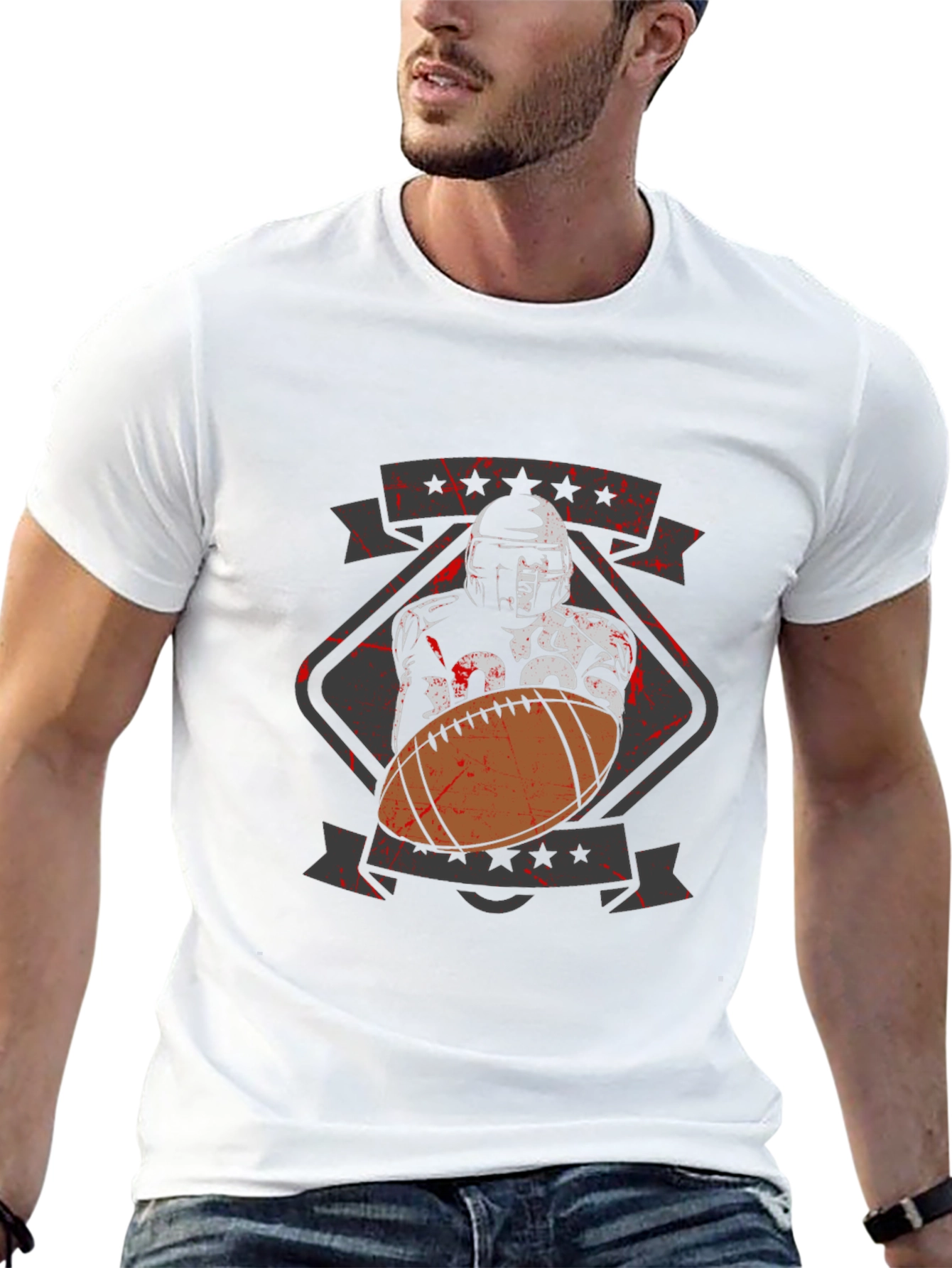 Football Player Graphic T-Shirt - Black Cotton Tee