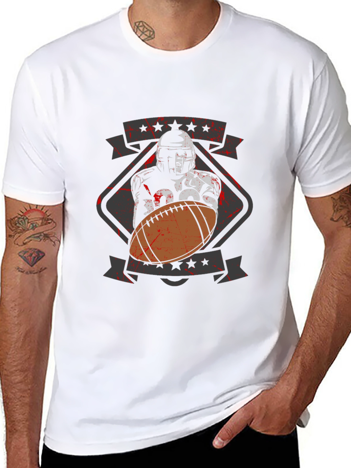 Football Player Graphic T-Shirt - Black Cotton Tee