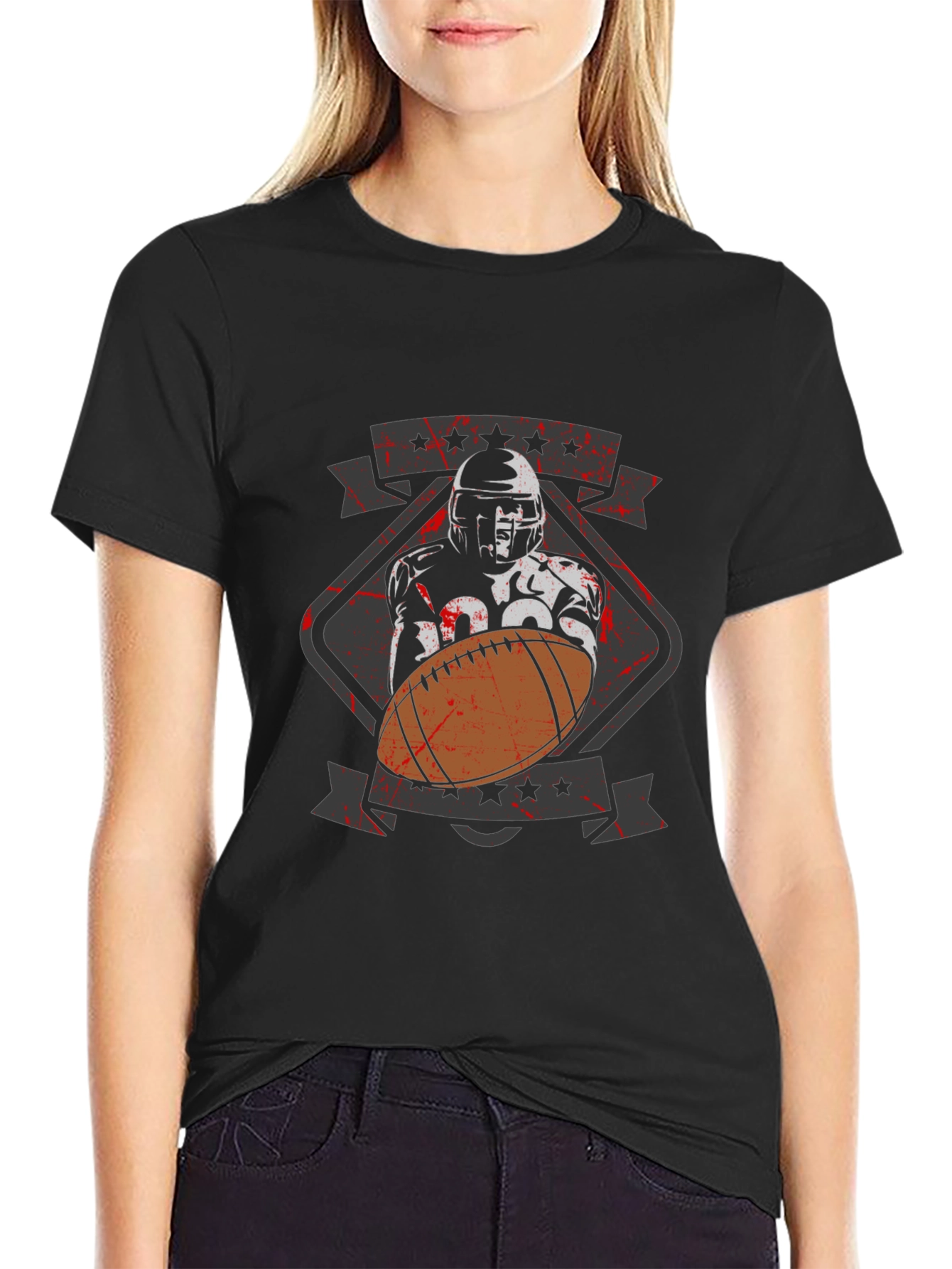 Football Player Graphic T-Shirt - Black Cotton Tee