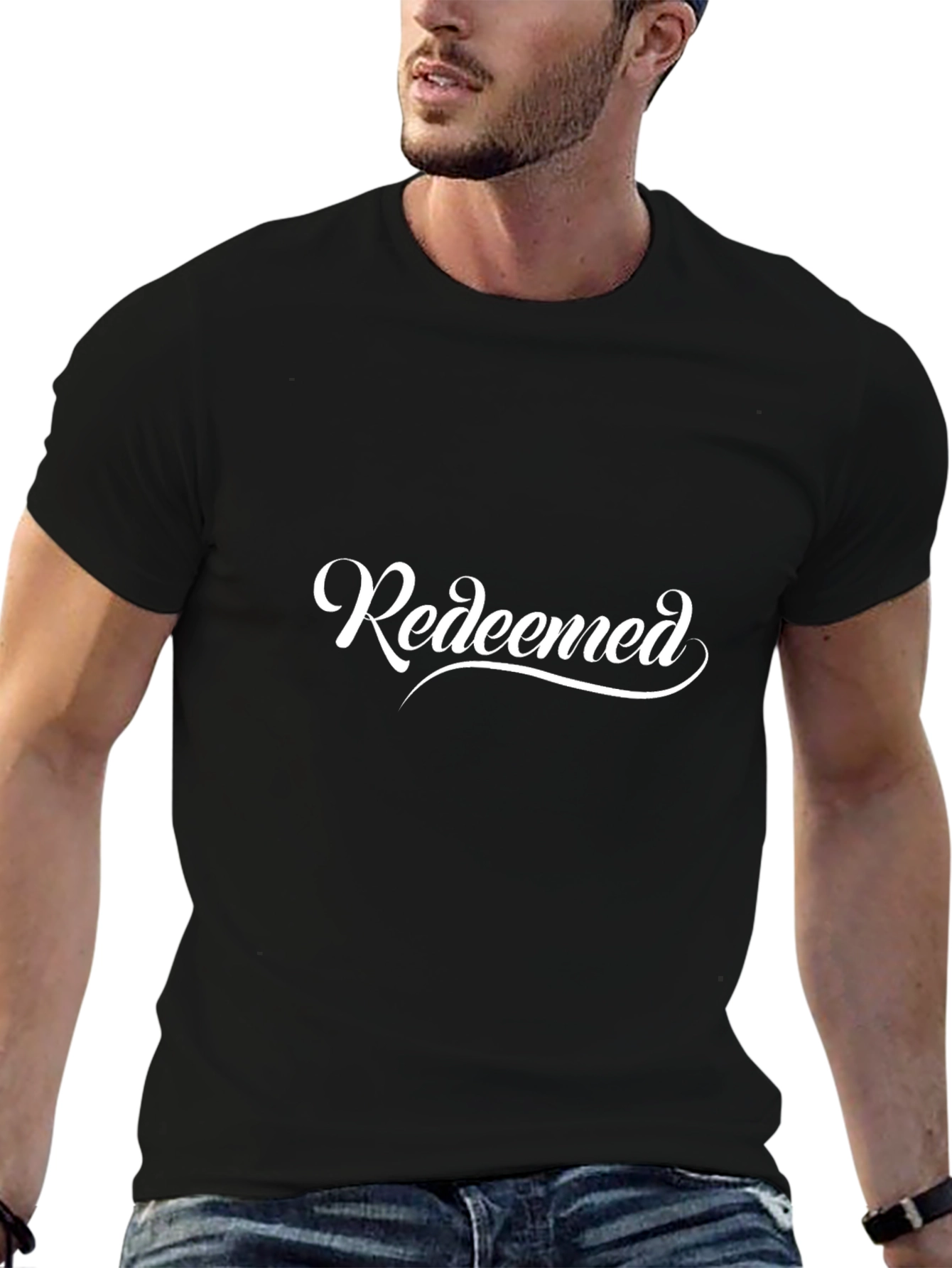 Redeemed Graphic Print Black Cotton T-Shirt