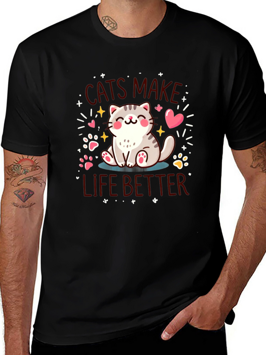 Cats Make Life Better Black T-Shirt