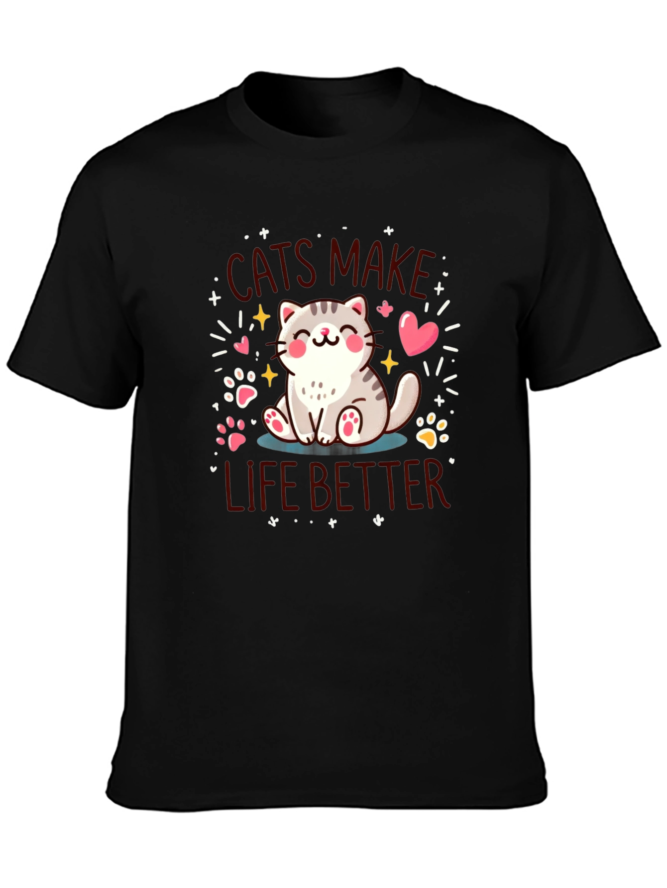Cats Make Life Better Black T-Shirt