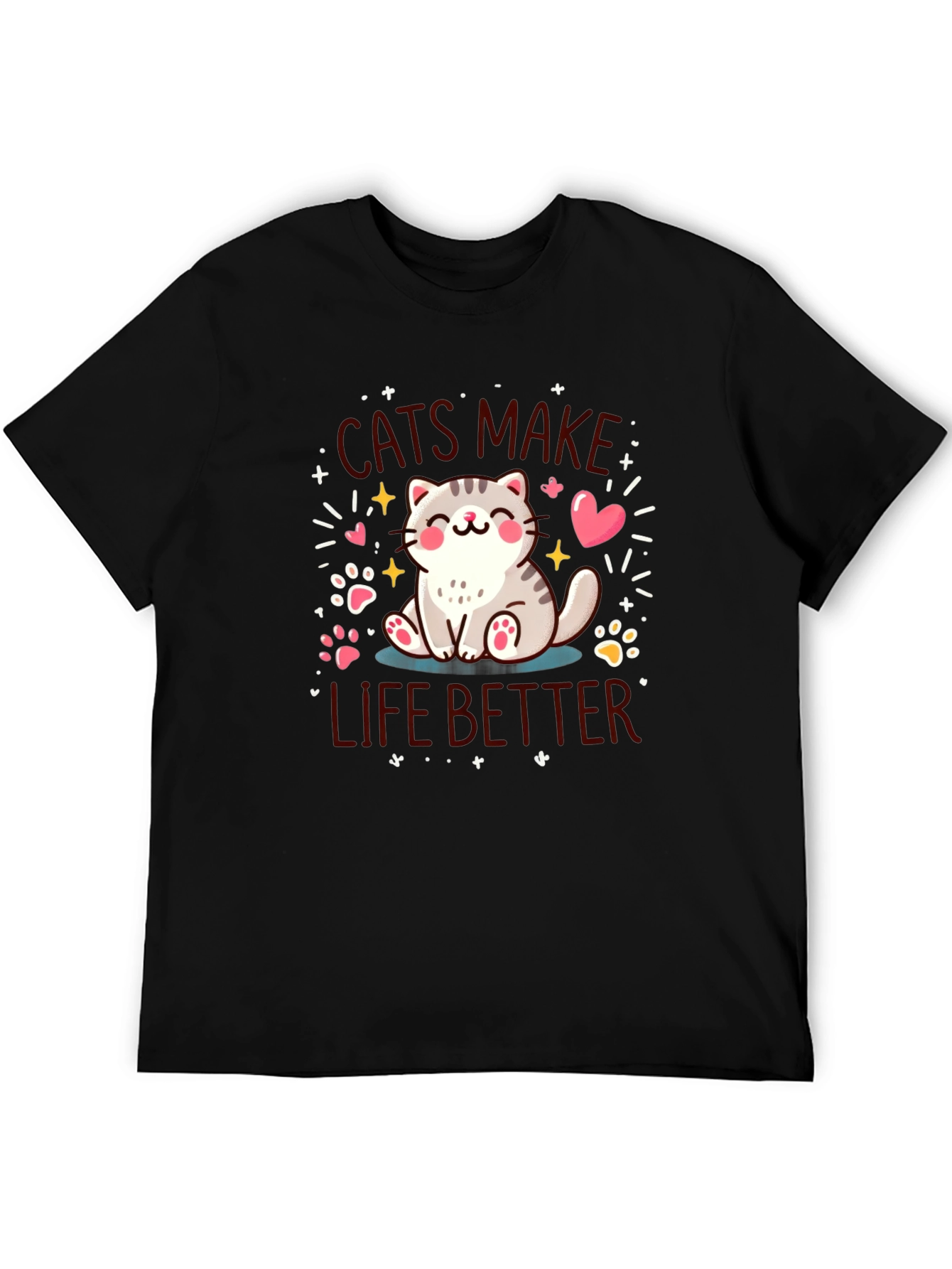 Cats Make Life Better Black T-Shirt