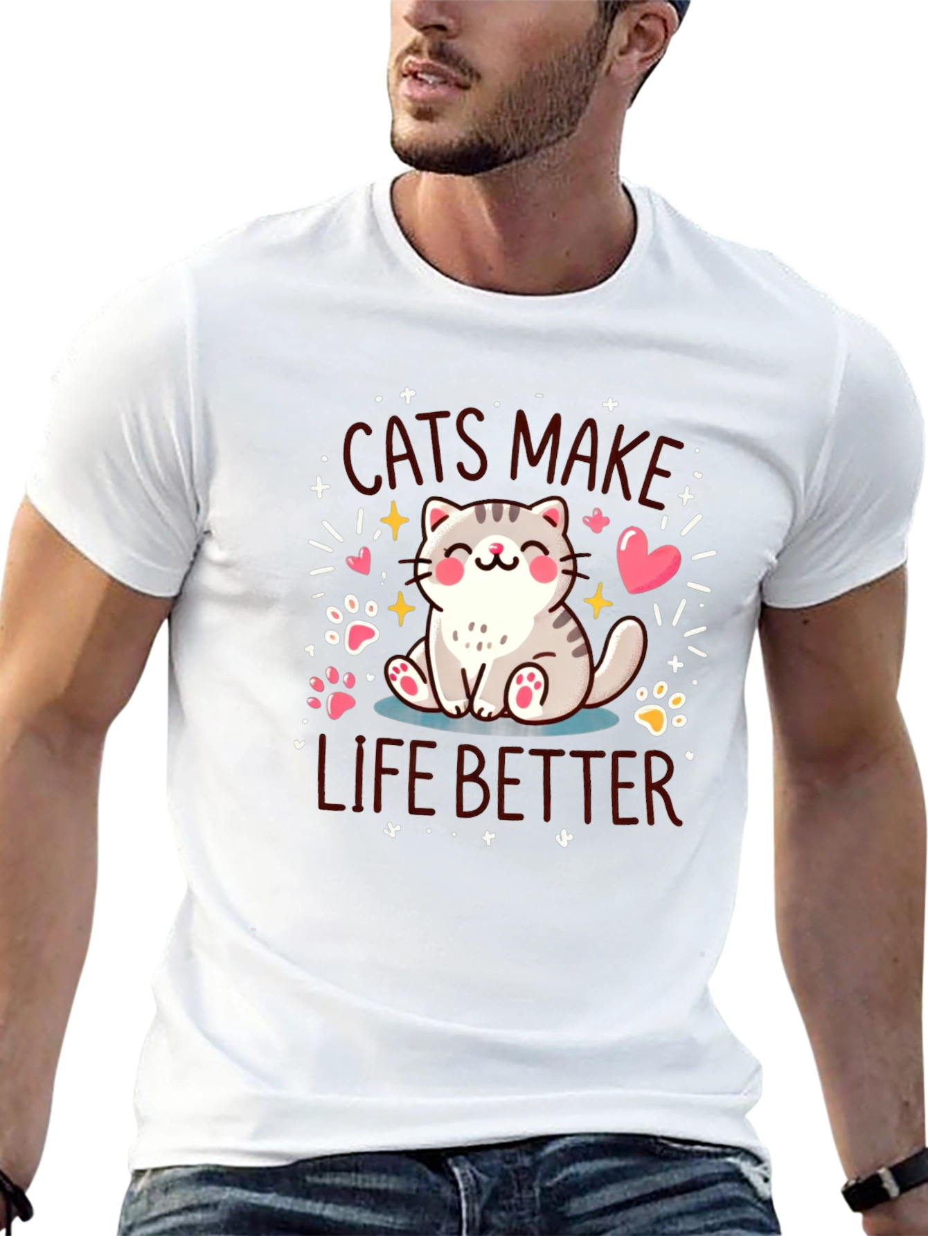 Cats Make Life Better Black T-Shirt