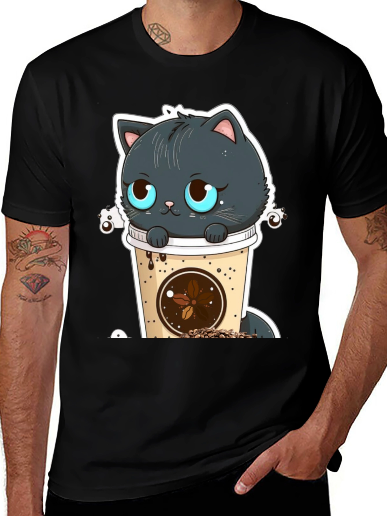 Cute Cat in Coffee Cup Graphic Tee