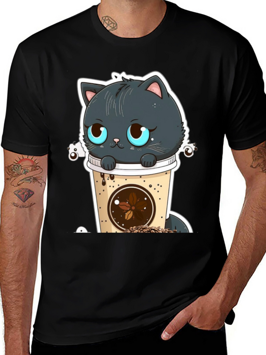 Cute Cat in Coffee Cup Graphic Tee