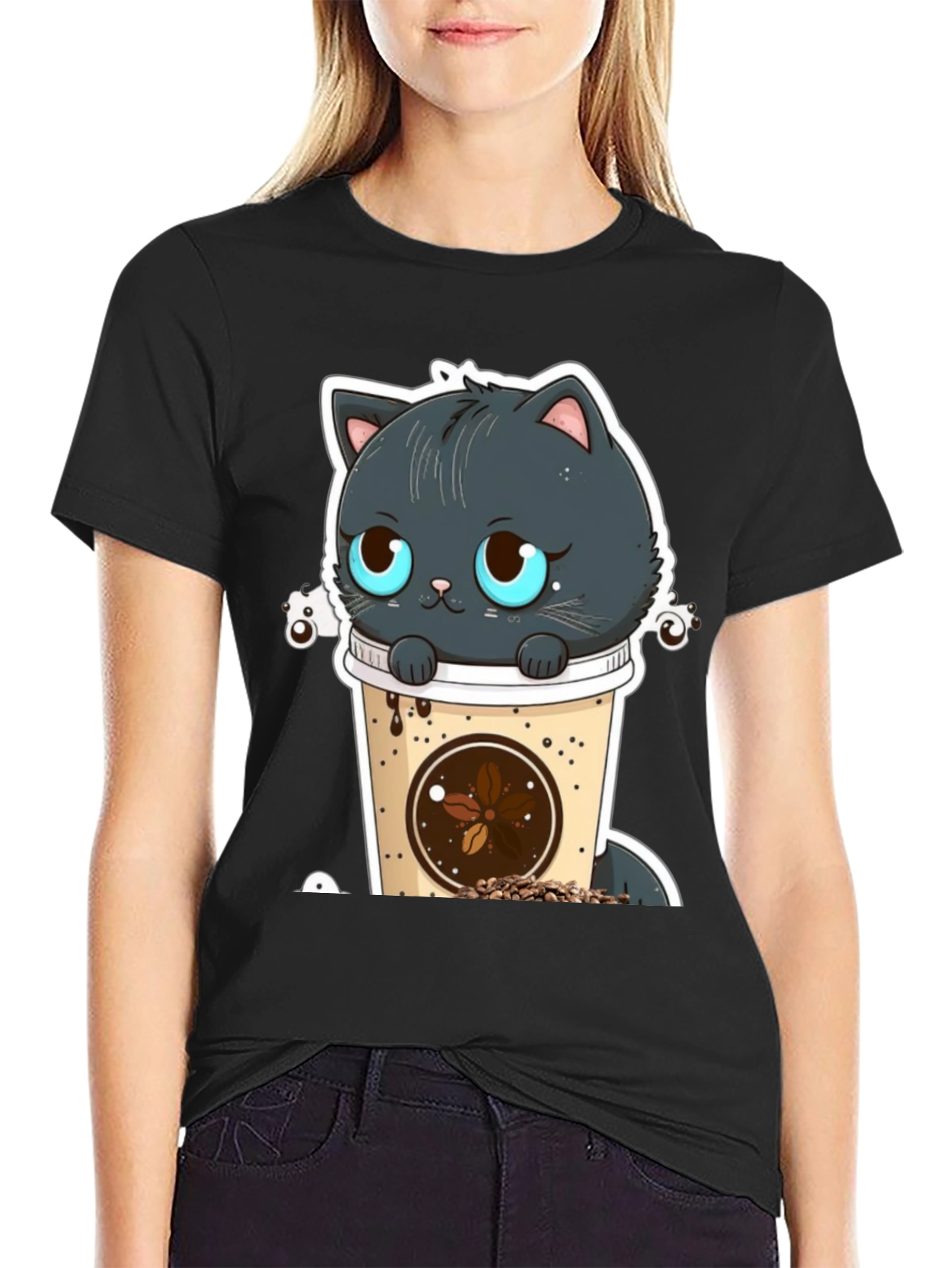 Cute Cat in Coffee Cup Graphic Tee