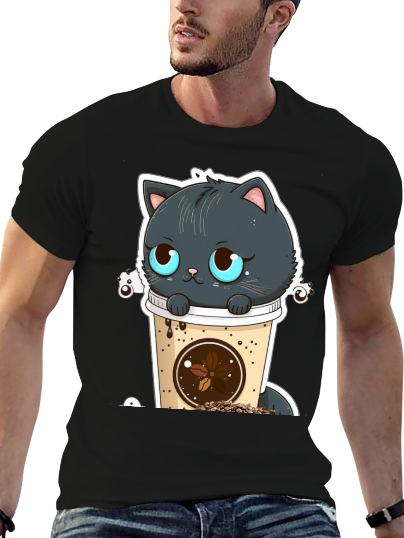 Cute Cat in Coffee Cup Graphic Tee