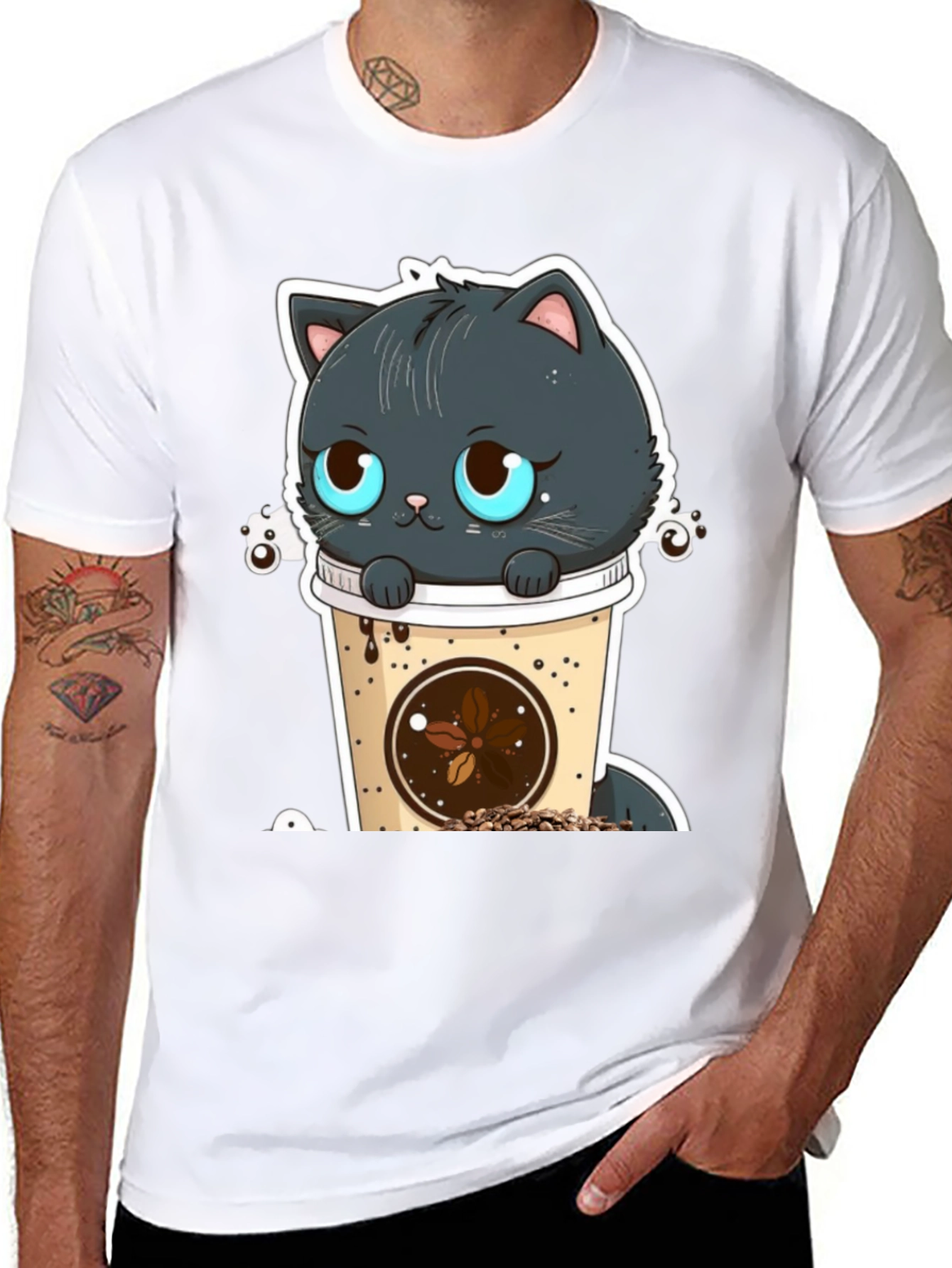 Cute Cat in Coffee Cup Graphic Tee
