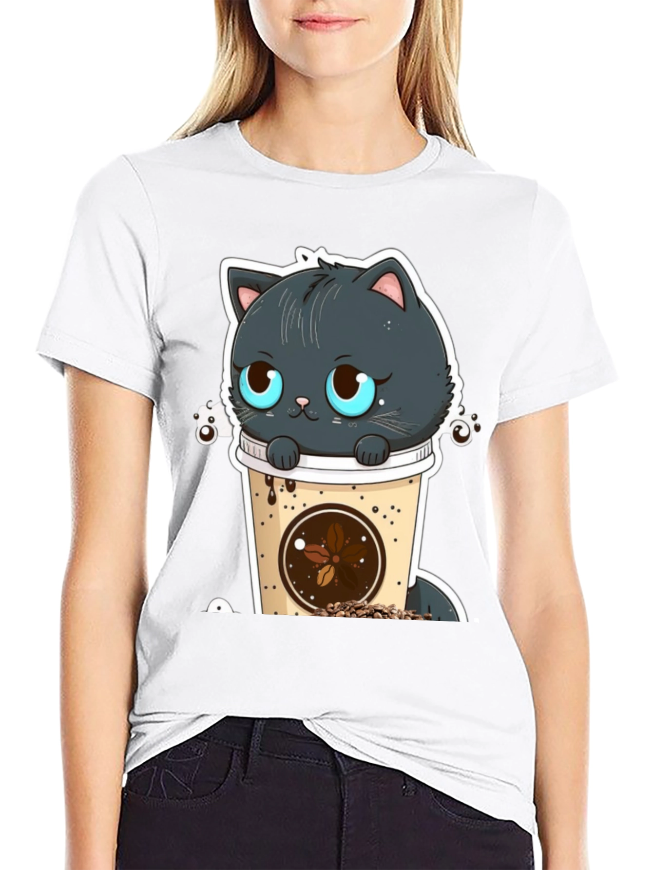 Cute Cat in Coffee Cup Graphic Tee