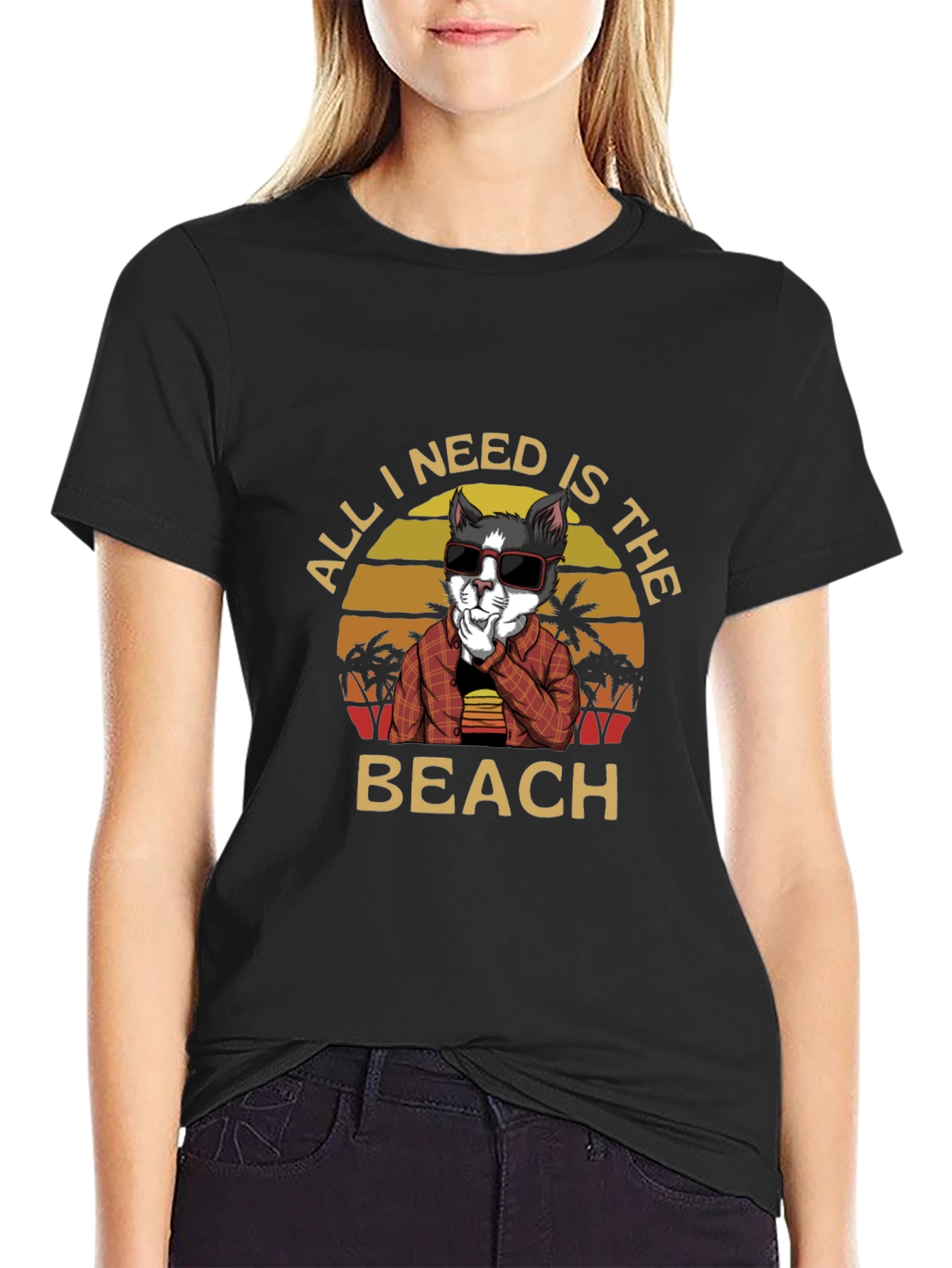 Cool Cat Beach Vibes Graphic T-Shirt